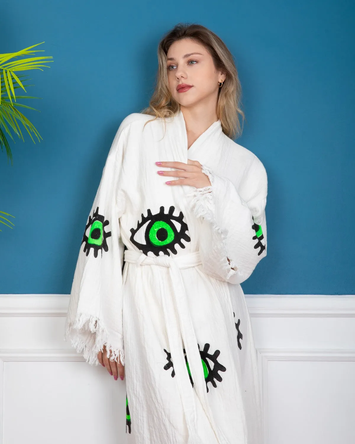 Evil Eye Green Kimono Robe