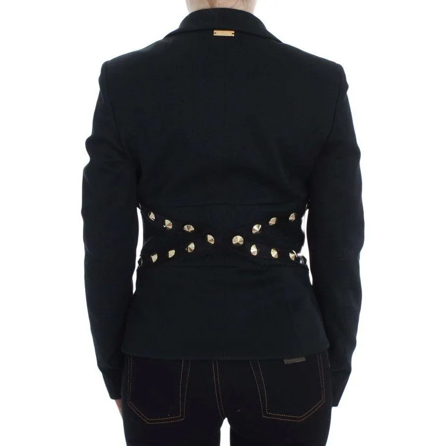 Exte Chic Black Stretch Blazer with Gold Button Detail