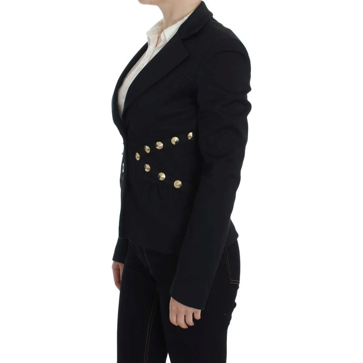 Exte Chic Black Stretch Blazer with Gold Button Detail