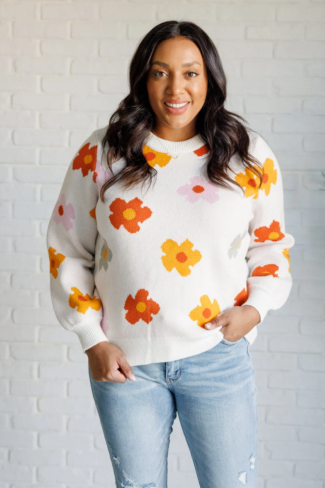 Falling Flowers Floral Daisy Sweater