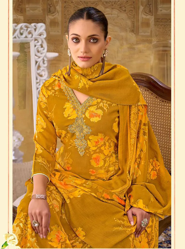 Fancy Unstitched Pashmina Winter Suit Dress Material Printed with Embroidery