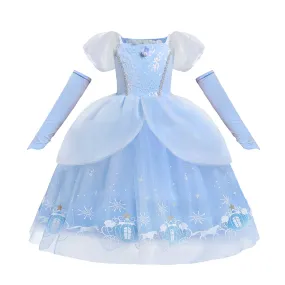 FC369 - Glass Slipper Princess Fancy Dress Up Halloween Costume with Arm Mitts for Girls