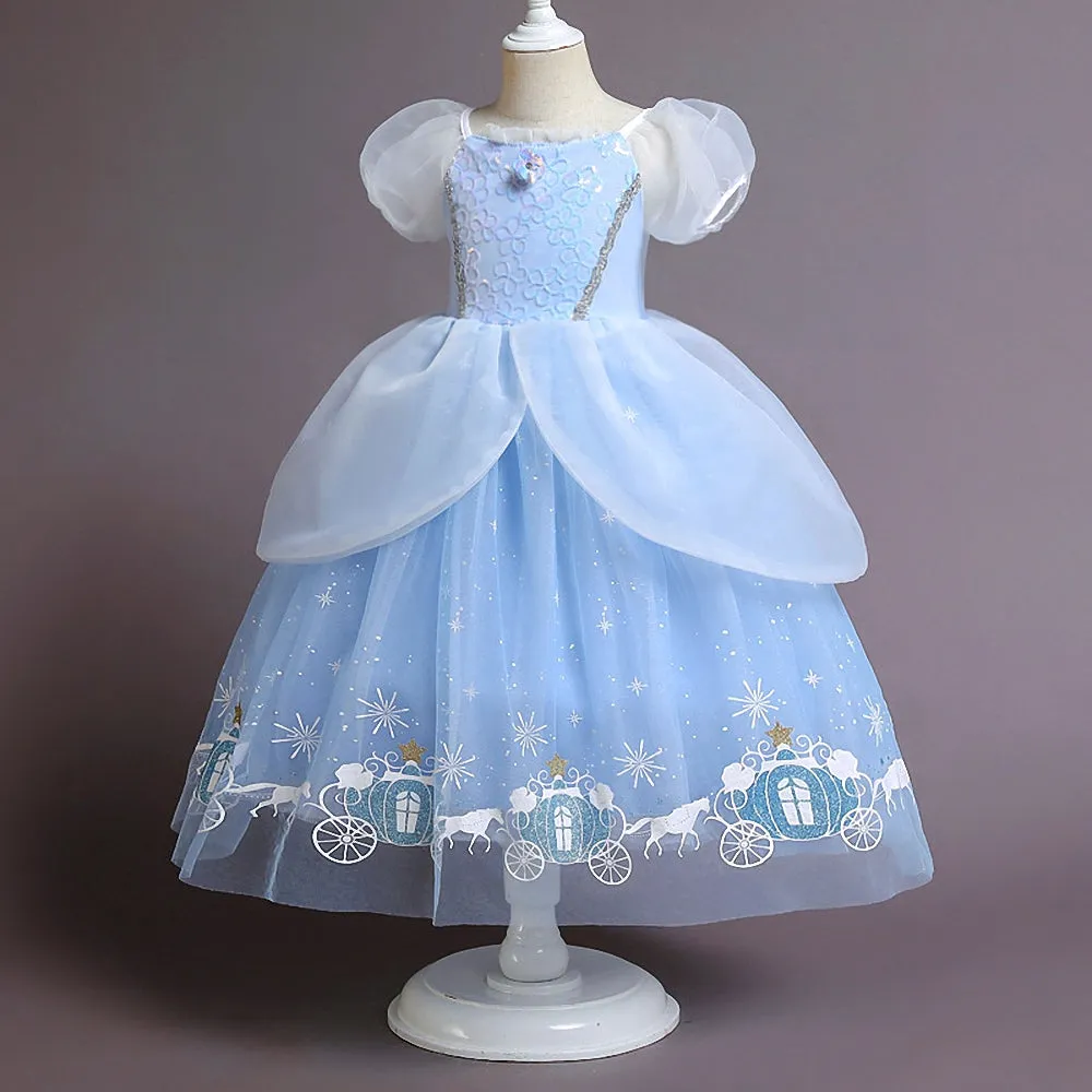 FC369 - Glass Slipper Princess Fancy Dress Up Halloween Costume with Arm Mitts for Girls