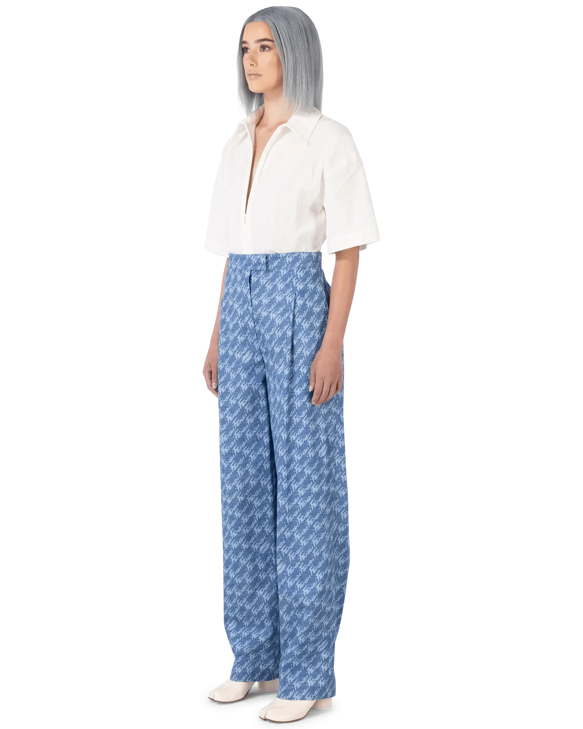 Fendi Brush Denim Wide Leg Pants