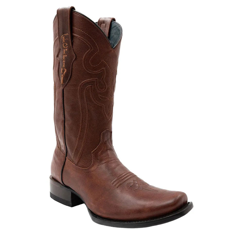 Ferrini Wyatt Brandy Full Grain Narrow Square Toe Leather Cowboy Boots