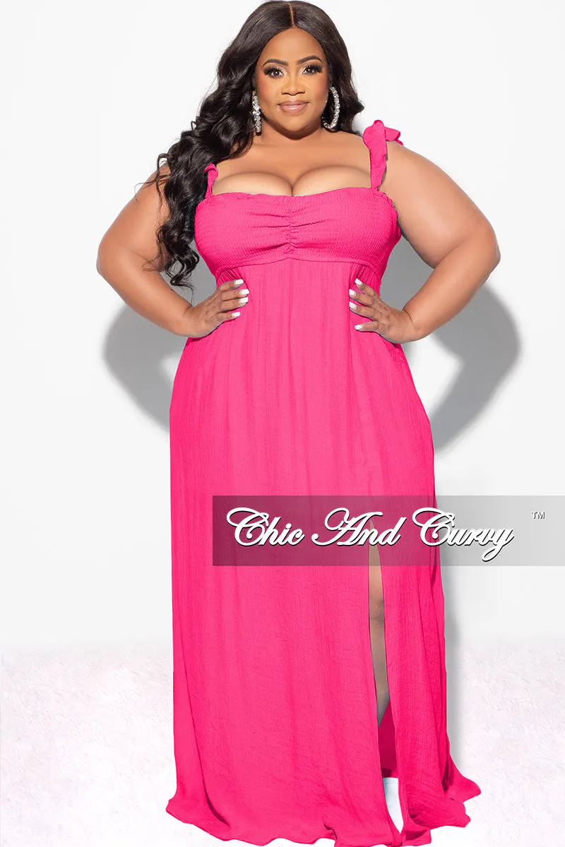 Final Sale Plus Size Off the Shoulder Smocked Maxi Dress in Fuchsia