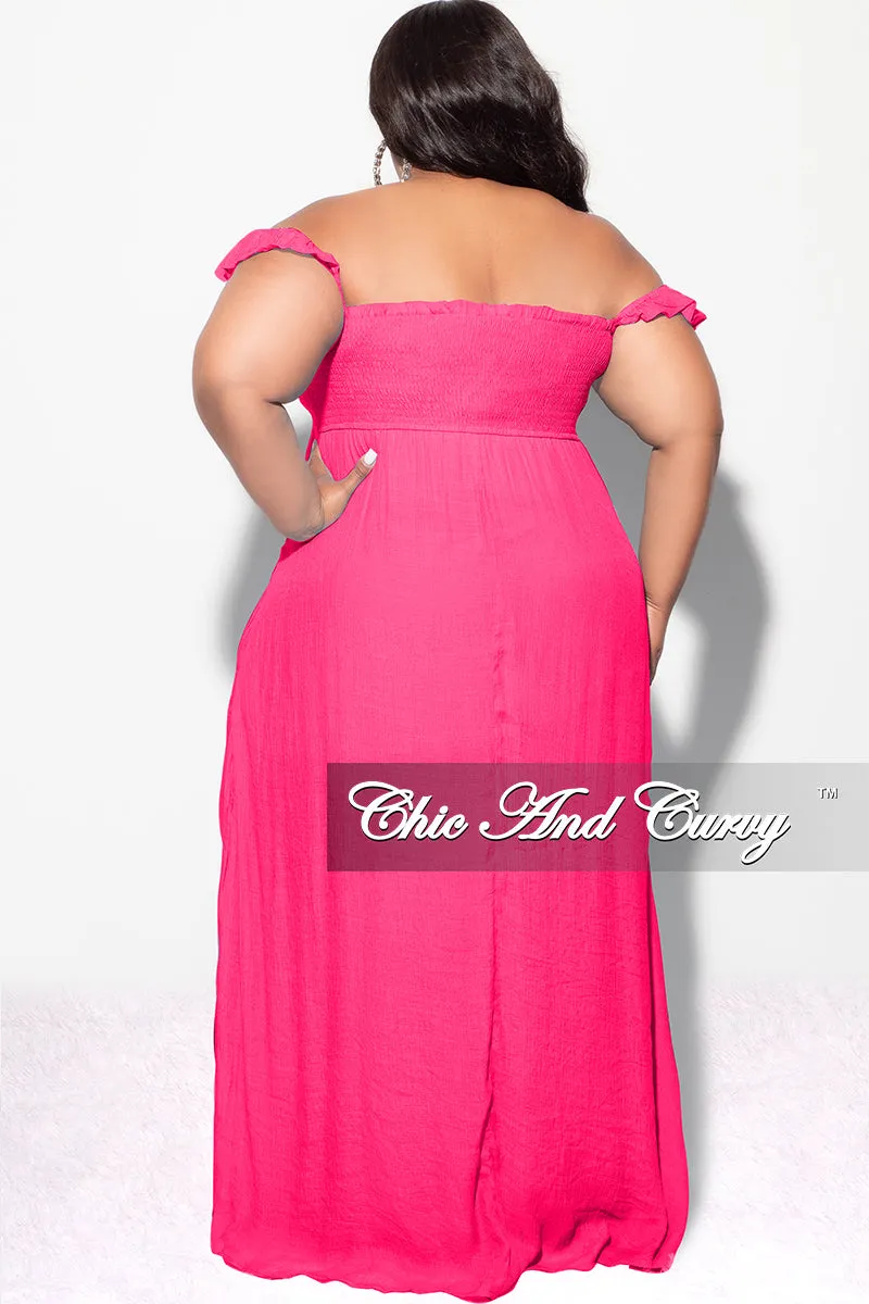 Final Sale Plus Size Off the Shoulder Smocked Maxi Dress in Fuchsia