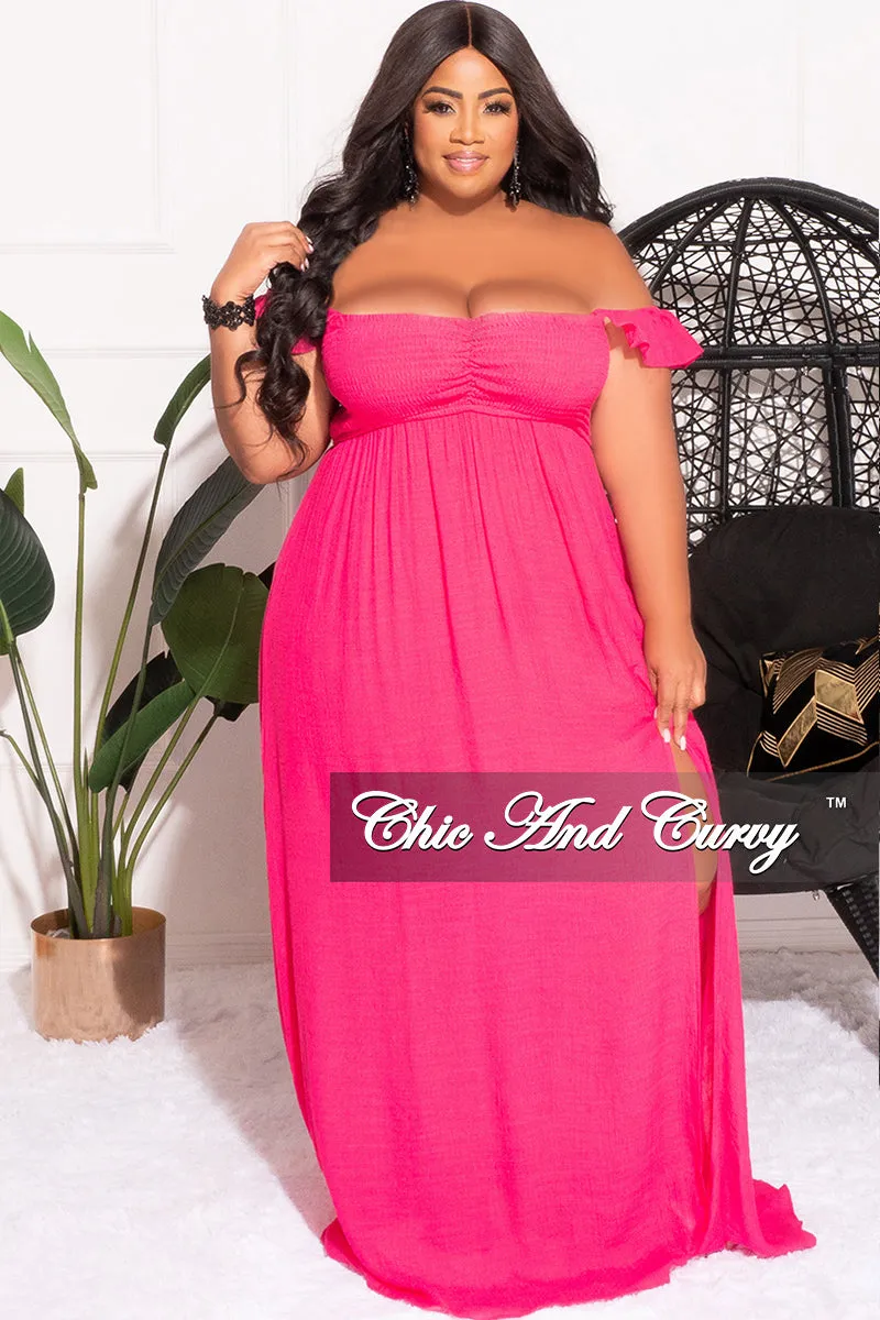 Final Sale Plus Size Off the Shoulder Smocked Maxi Dress in Fuchsia