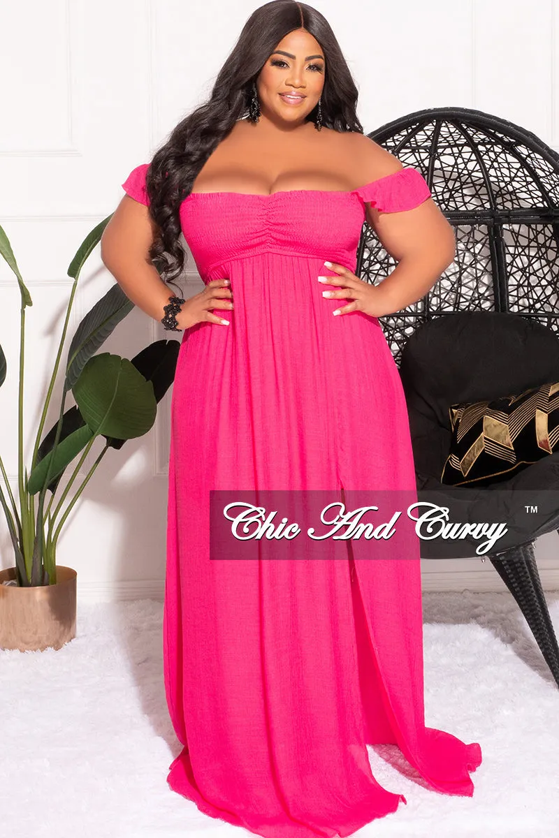 Final Sale Plus Size Off the Shoulder Smocked Maxi Dress in Fuchsia