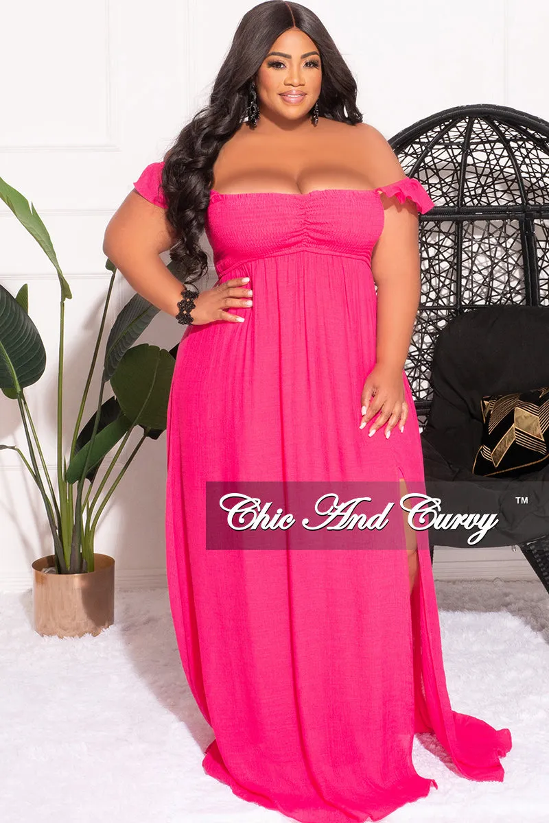 Final Sale Plus Size Off the Shoulder Smocked Maxi Dress in Fuchsia