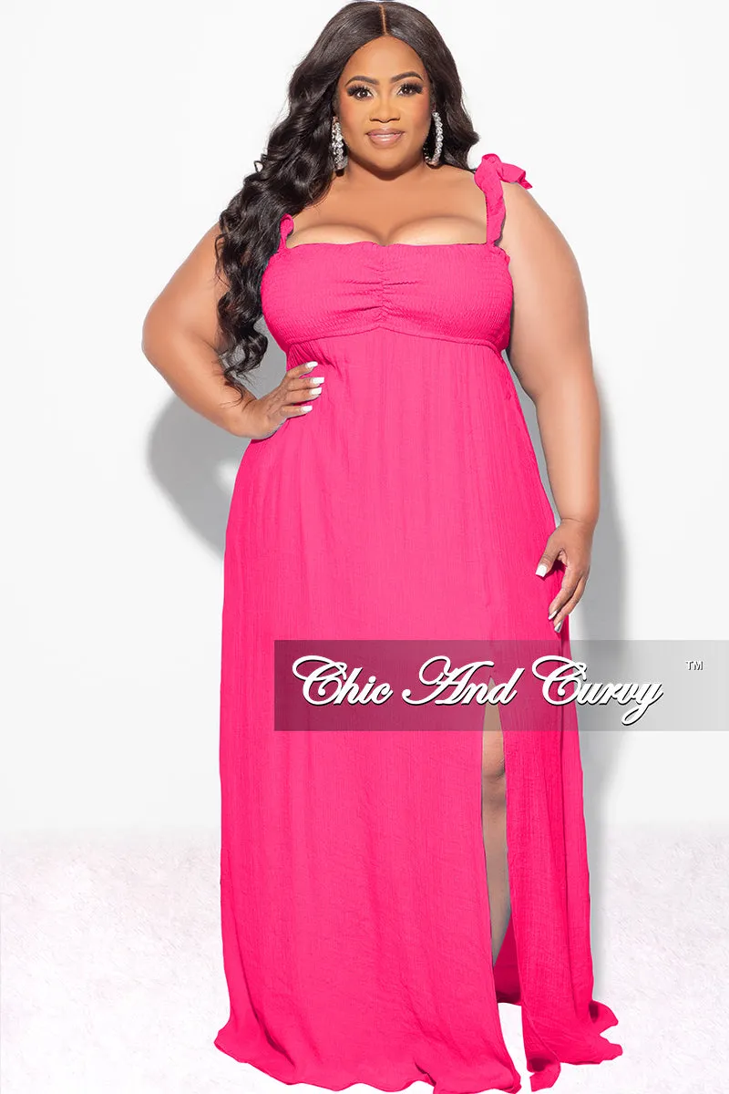 Final Sale Plus Size Off the Shoulder Smocked Maxi Dress in Fuchsia