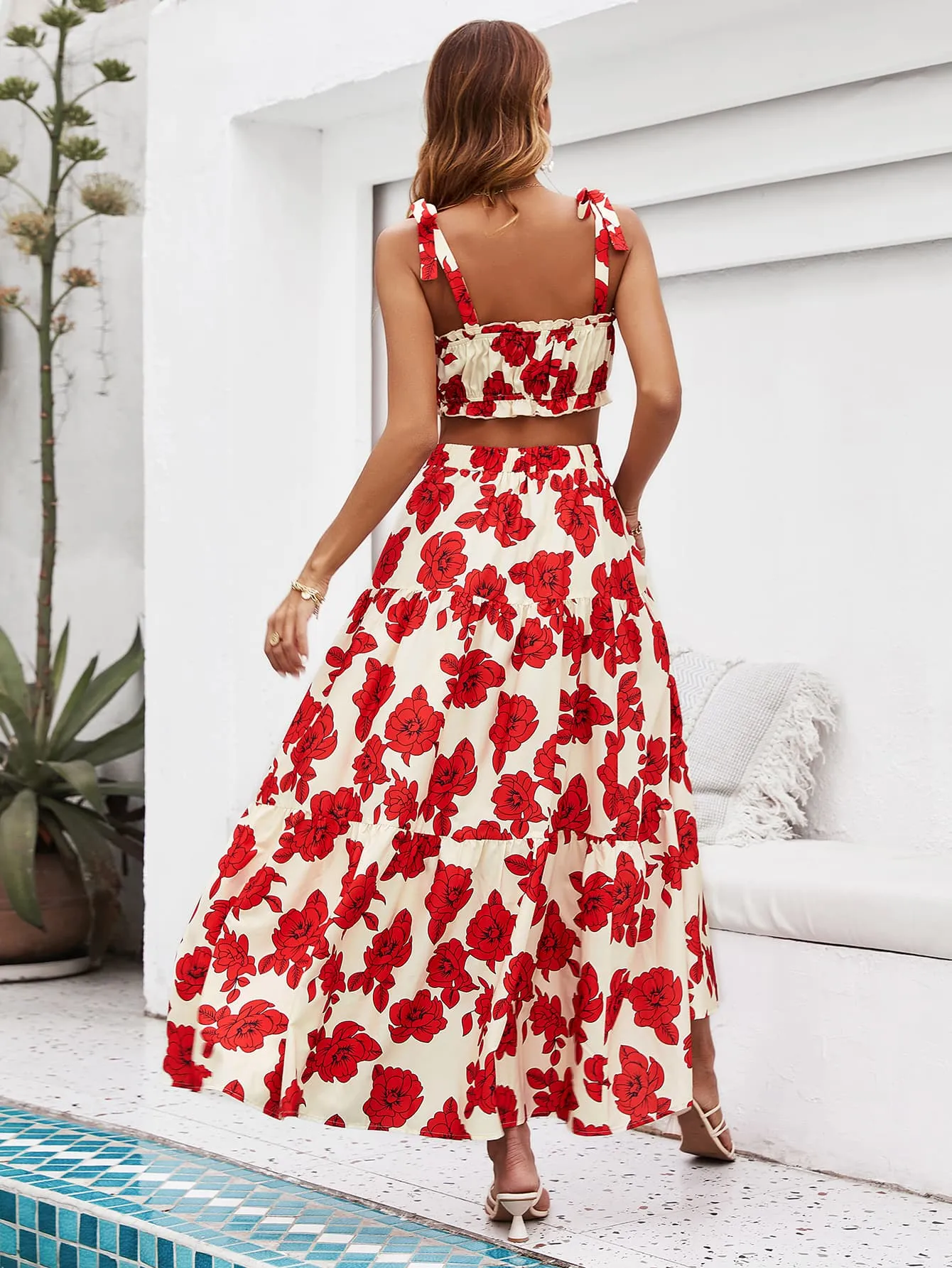 Floral 2 Piece Tropical Vacation Maxi Skirt Set