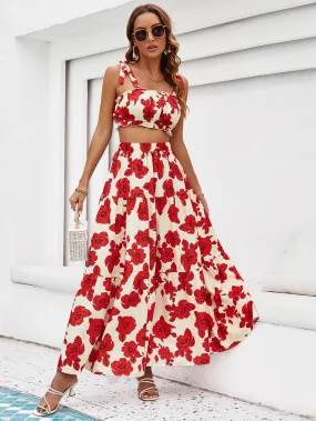 Floral 2 Piece Tropical Vacation Maxi Skirt Set