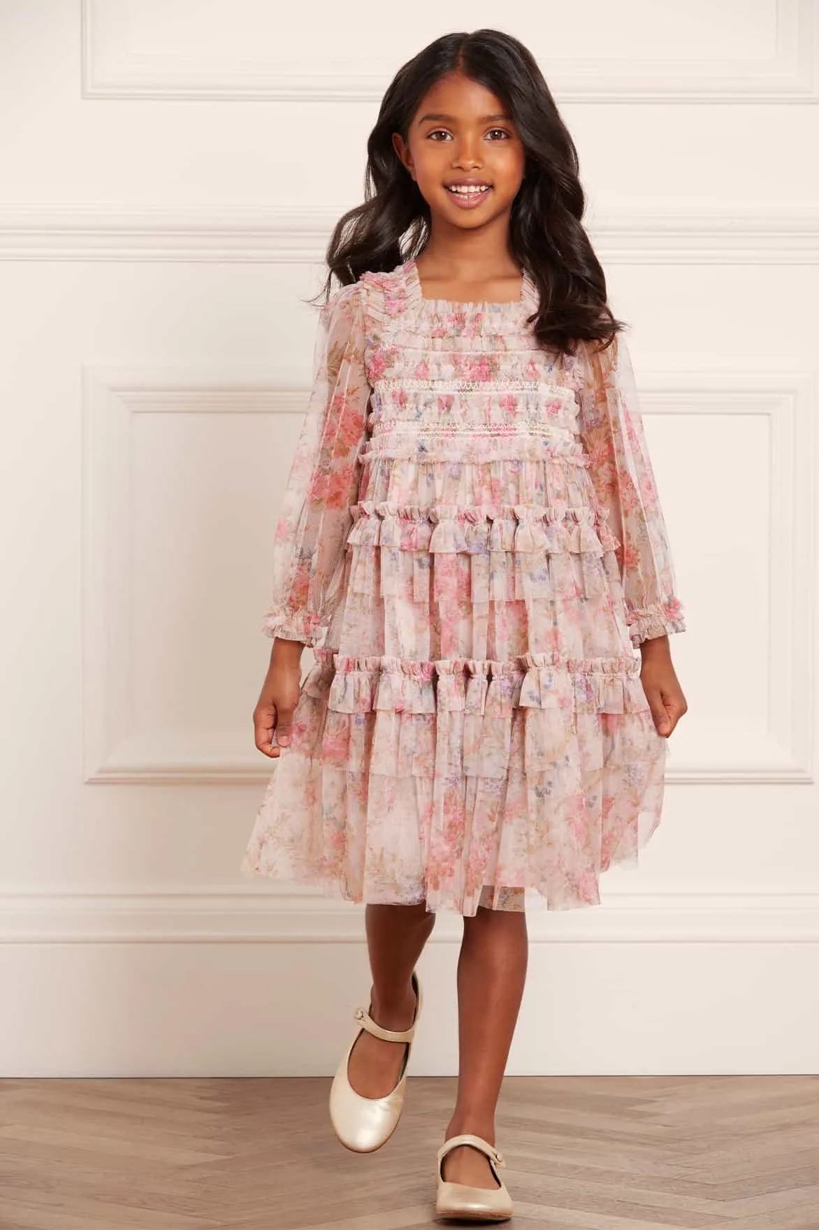 Floral Wreath Smocked Kids Dress