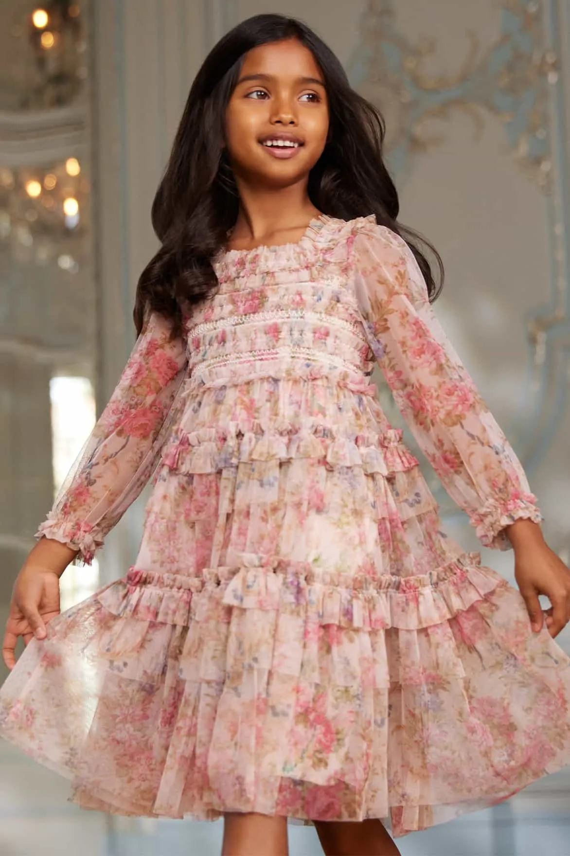 Floral Wreath Smocked Kids Dress