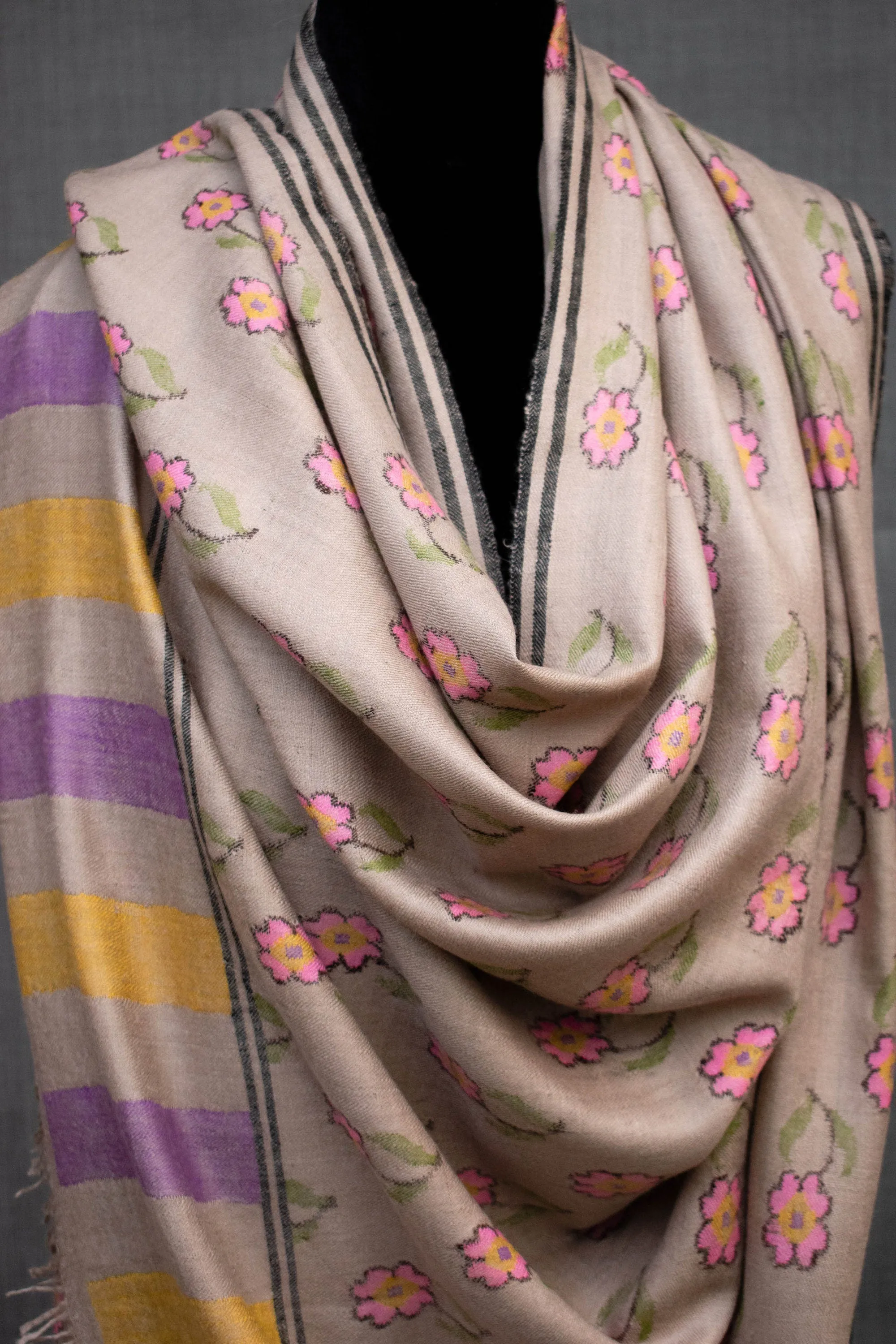 Floria Kani Shawl, Cashmere Pashmina Shawl, Handwoven, Bohemian Shawl, 40x80"