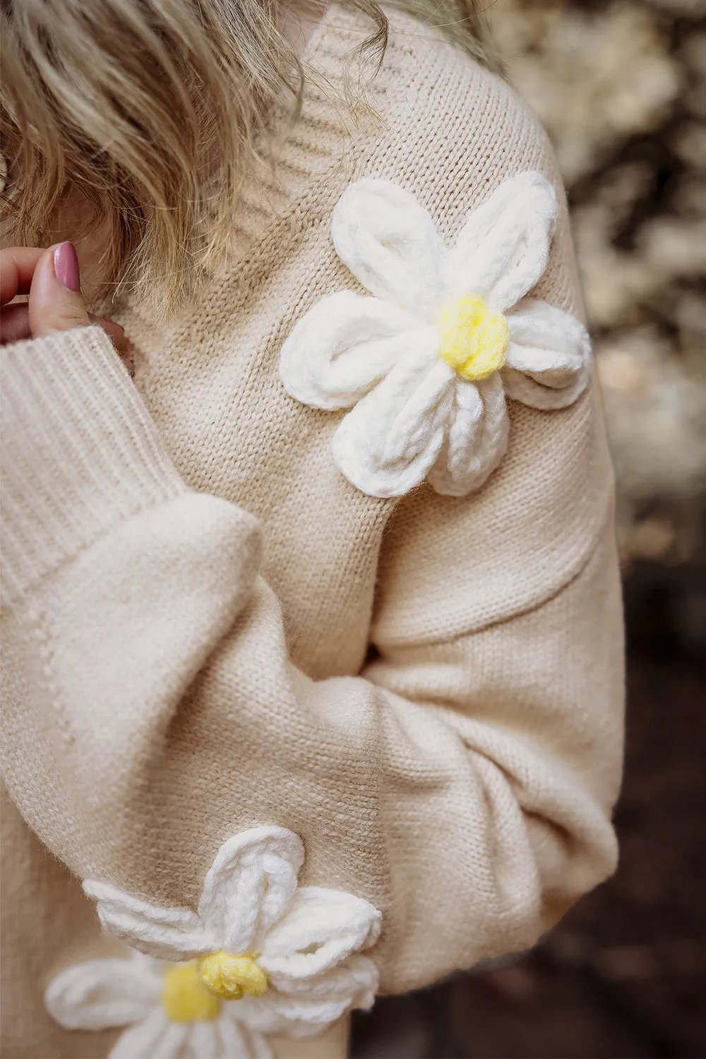 Flower Dropped Shoulder Long Sleeve Cardigan