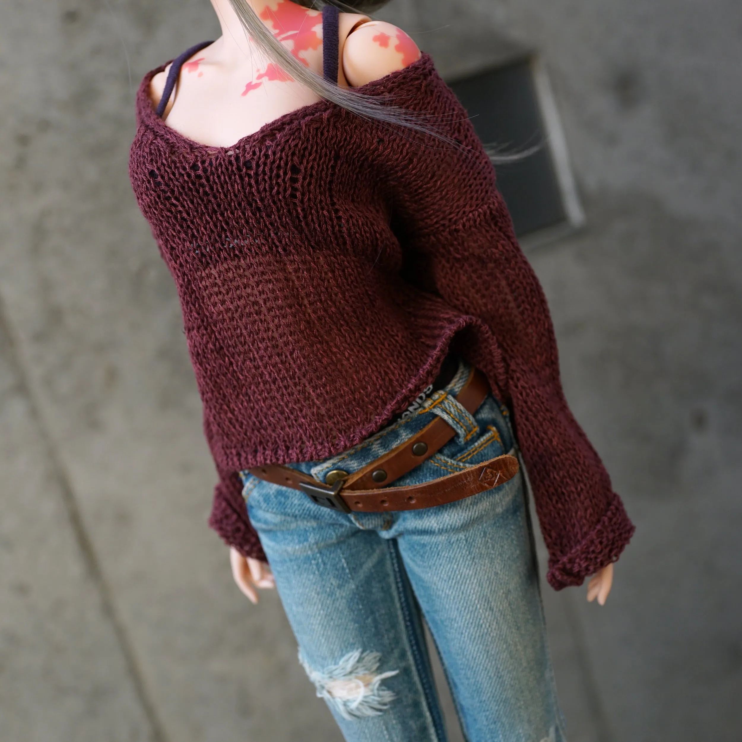 Frayed Knit Sweater (Rusty Brown) [Pear Body]