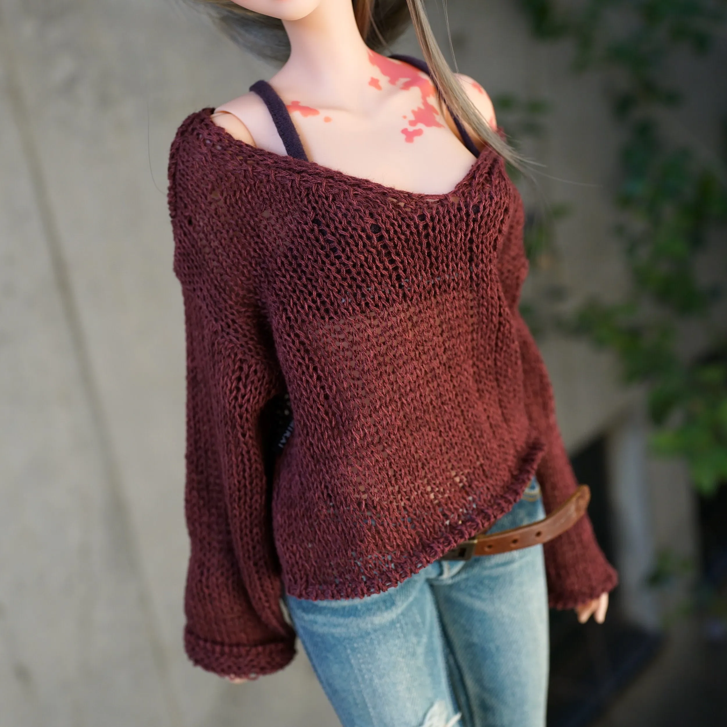 Frayed Knit Sweater (Rusty Brown) [Pear Body]