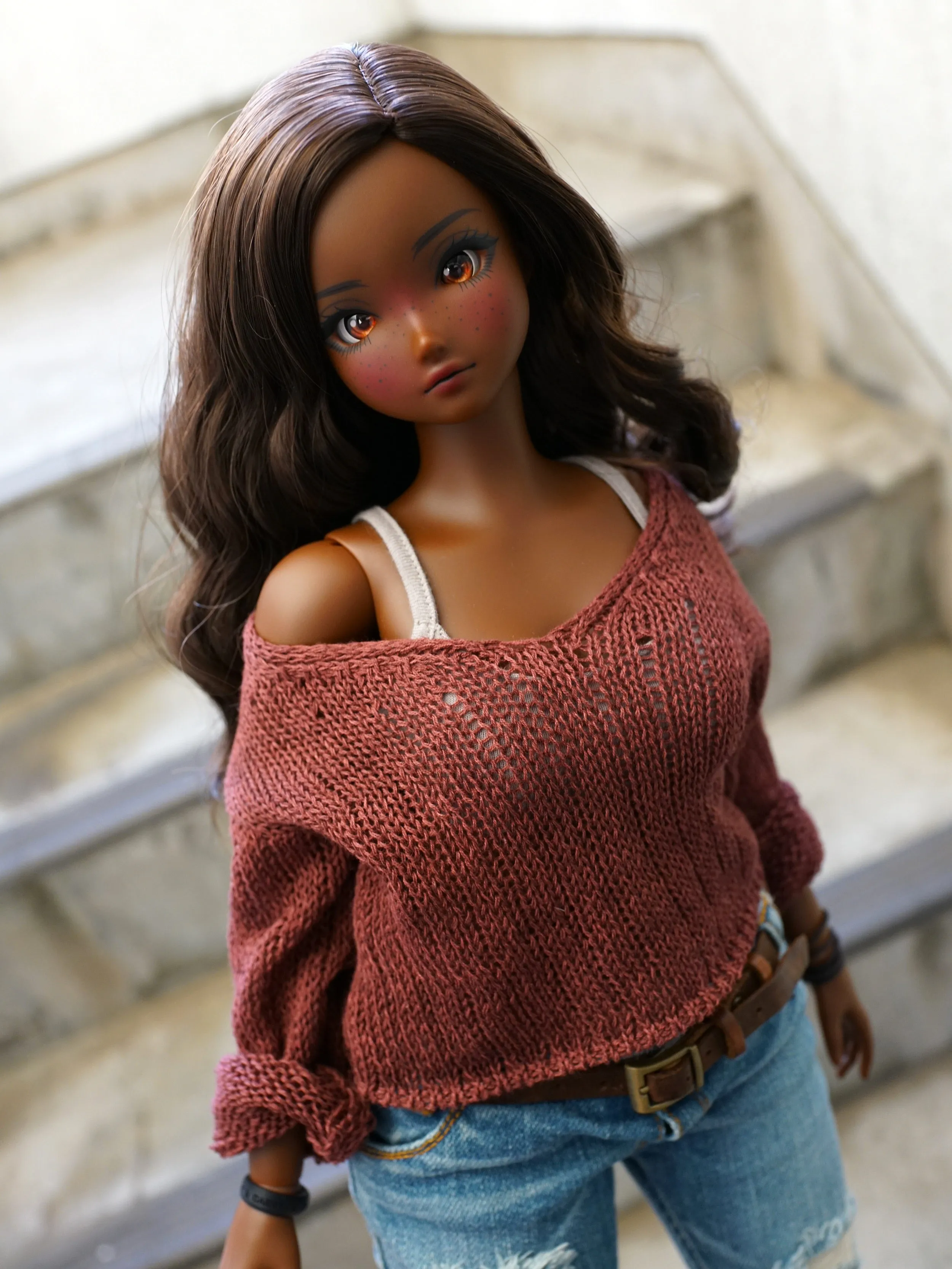 Frayed Knit Sweater (Rusty Brown) [Pear Body]