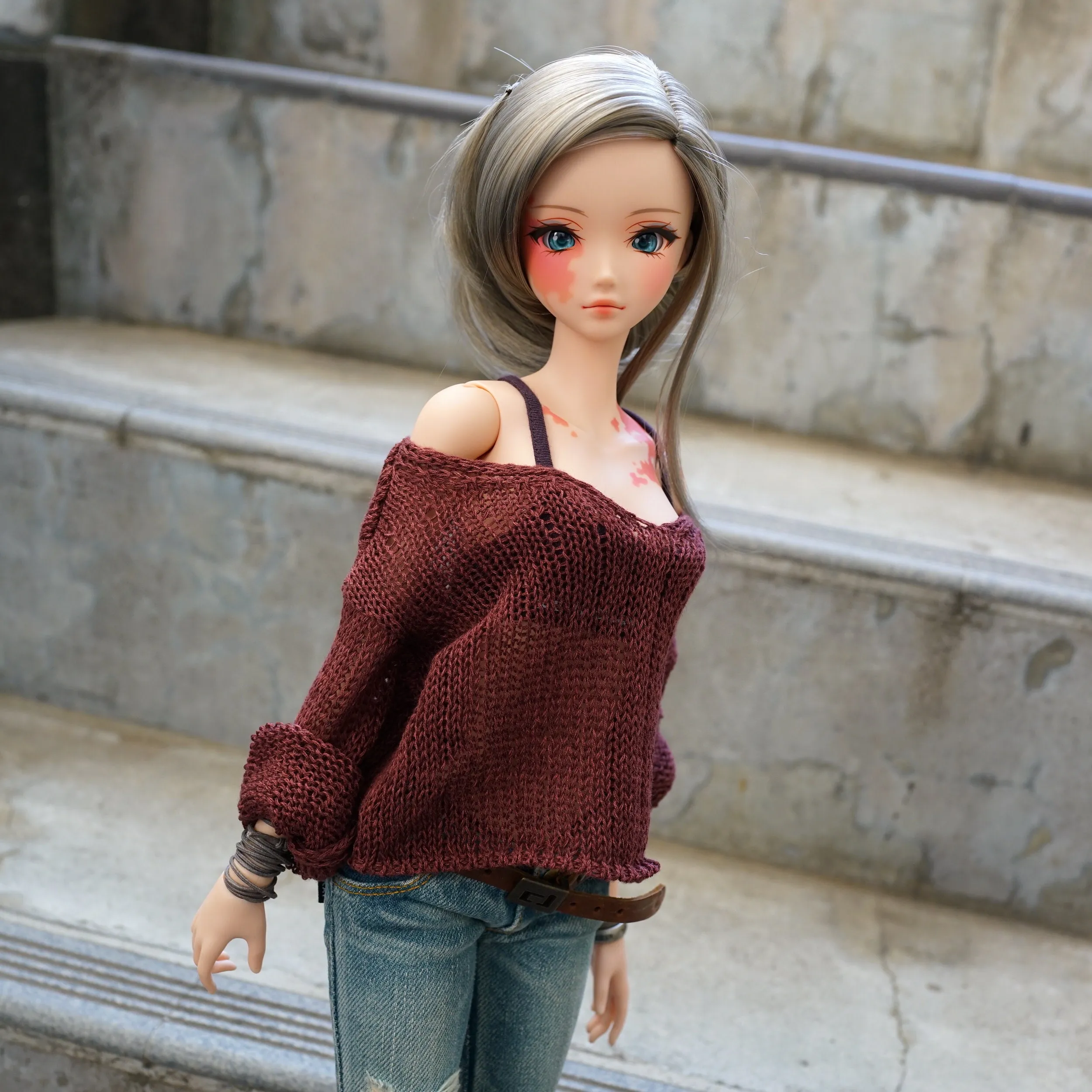 Frayed Knit Sweater (Rusty Brown) [Pear Body]