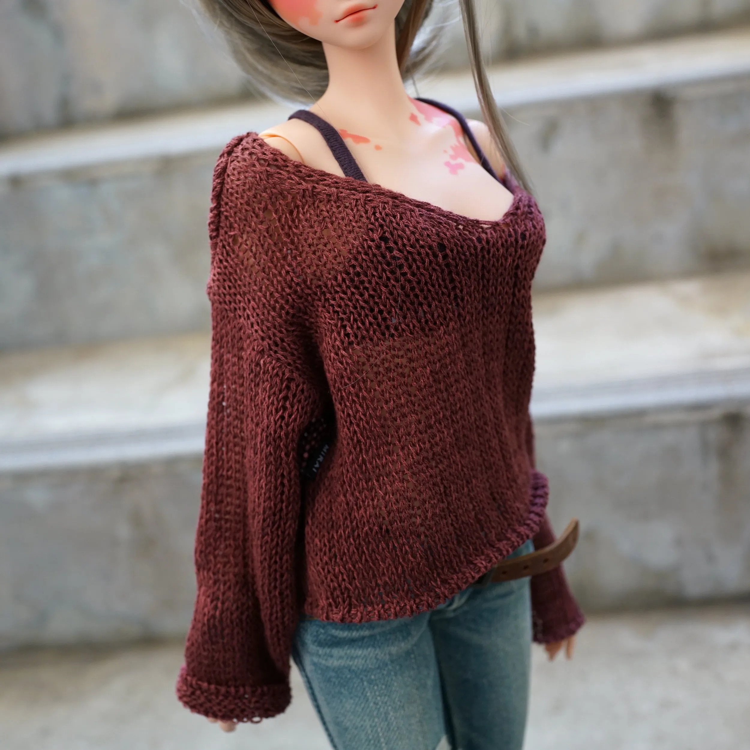 Frayed Knit Sweater (Rusty Brown) [Pear Body]