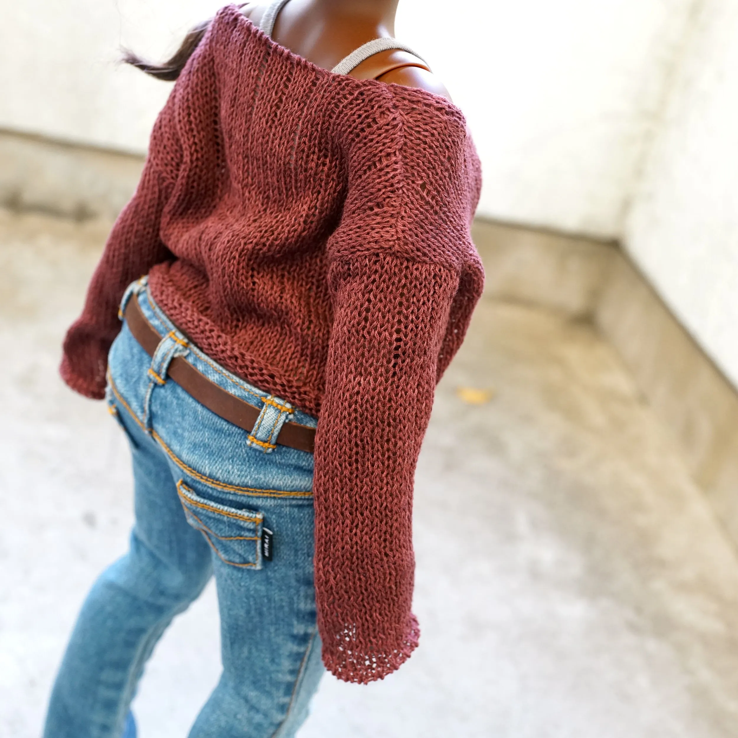 Frayed Knit Sweater (Rusty Brown) [Pear Body]