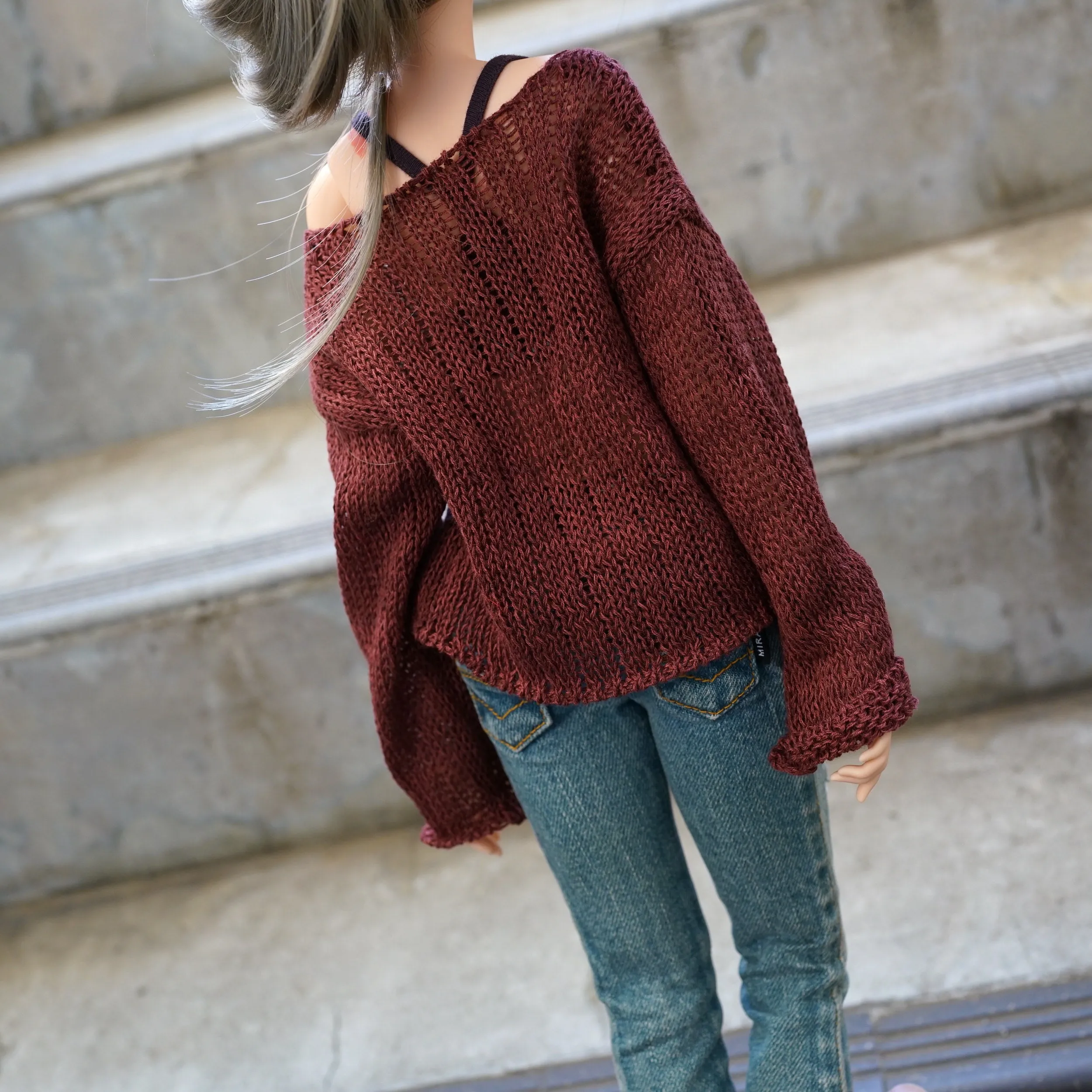 Frayed Knit Sweater (Rusty Brown) [Pear Body]