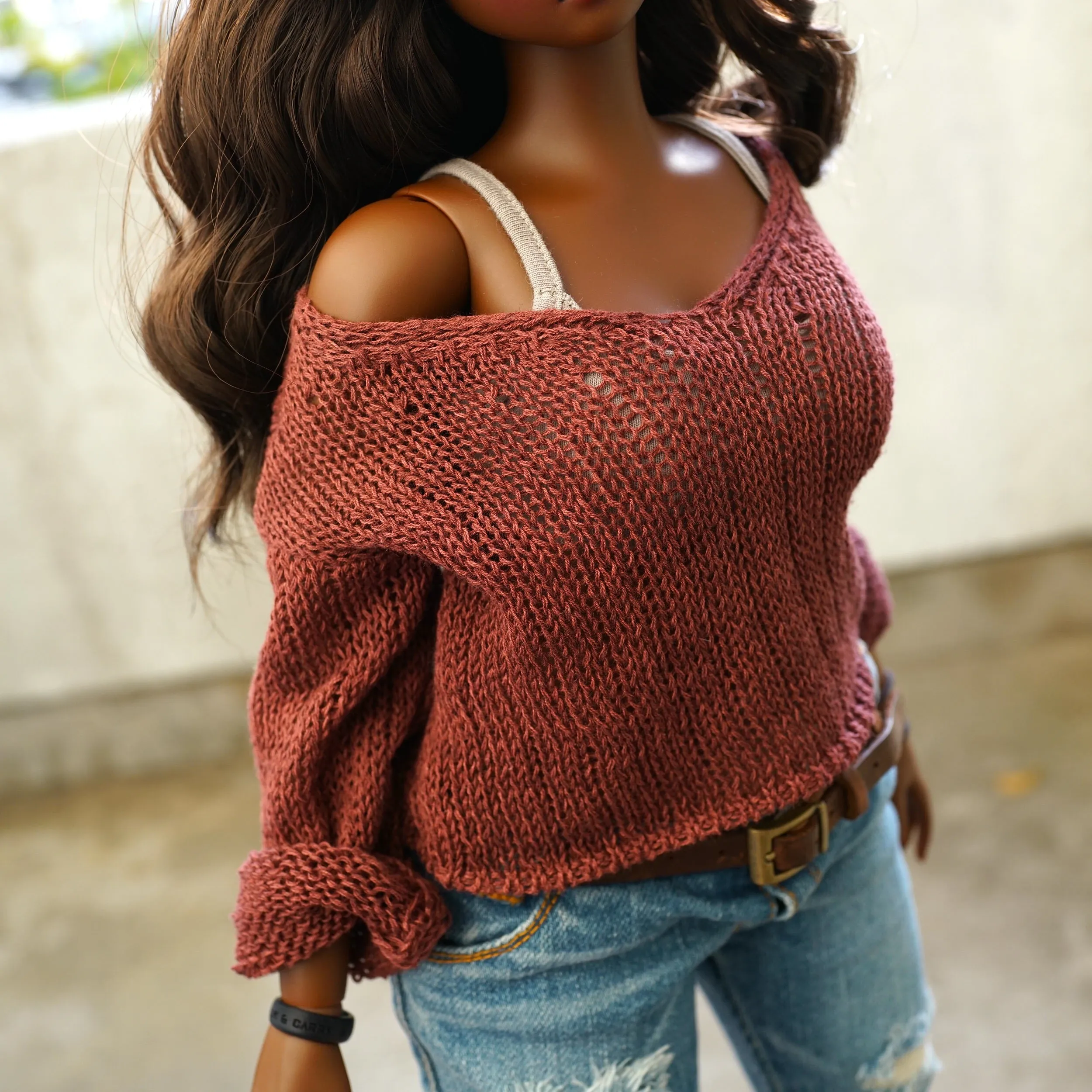 Frayed Knit Sweater (Rusty Brown) [Pear Body]