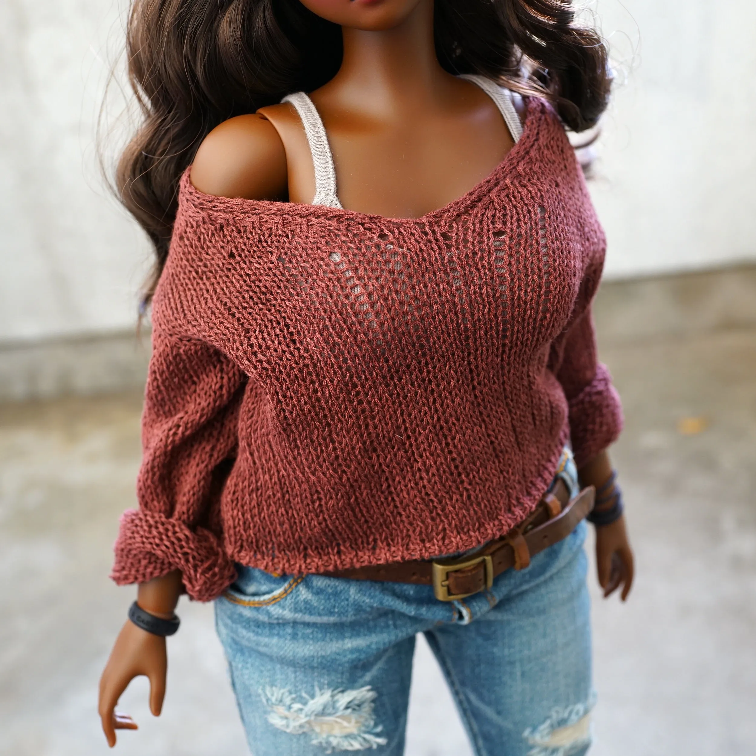 Frayed Knit Sweater (Rusty Brown) [Pear Body]