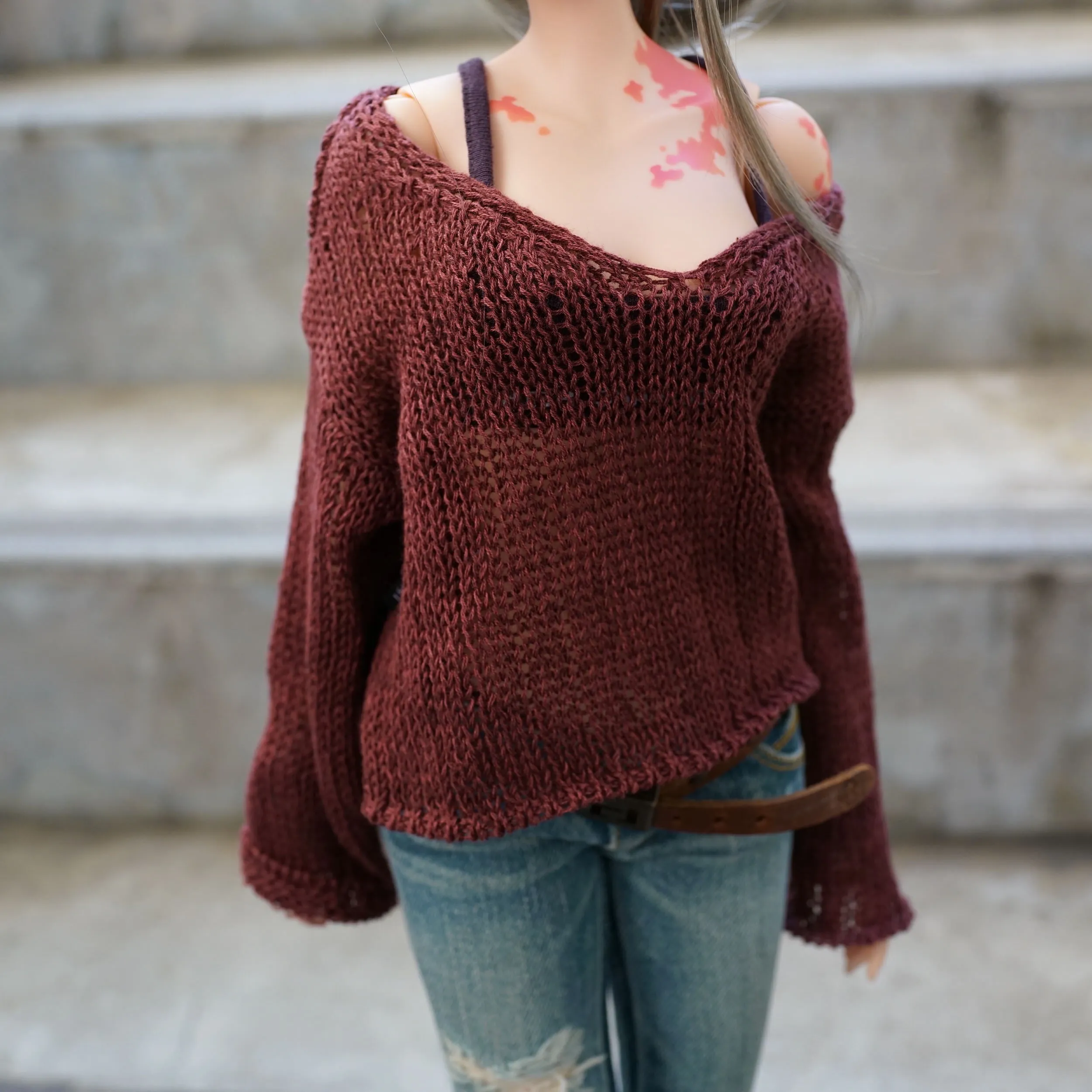 Frayed Knit Sweater (Rusty Brown) [Pear Body]