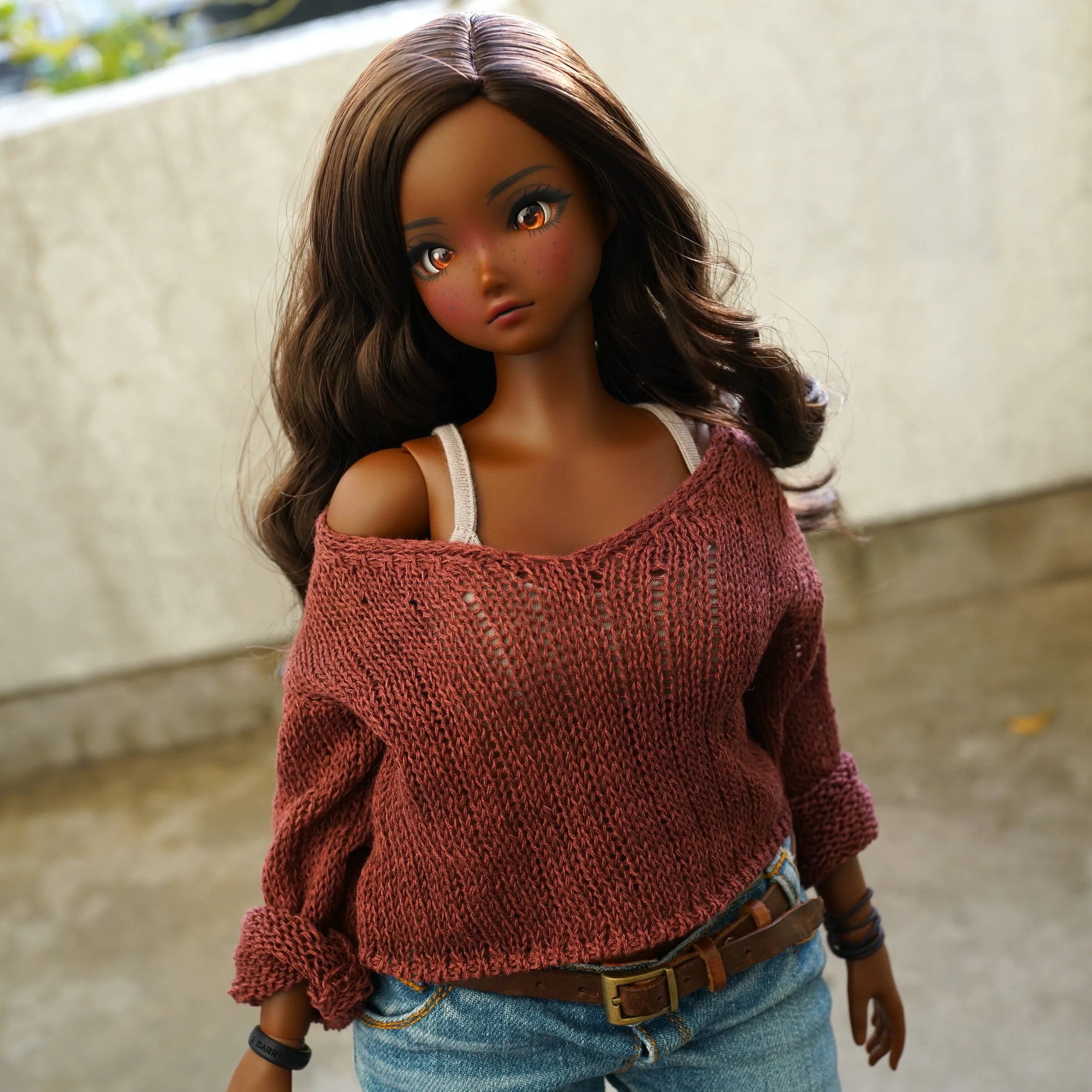 Frayed Knit Sweater (Rusty Brown) [Pear Body]