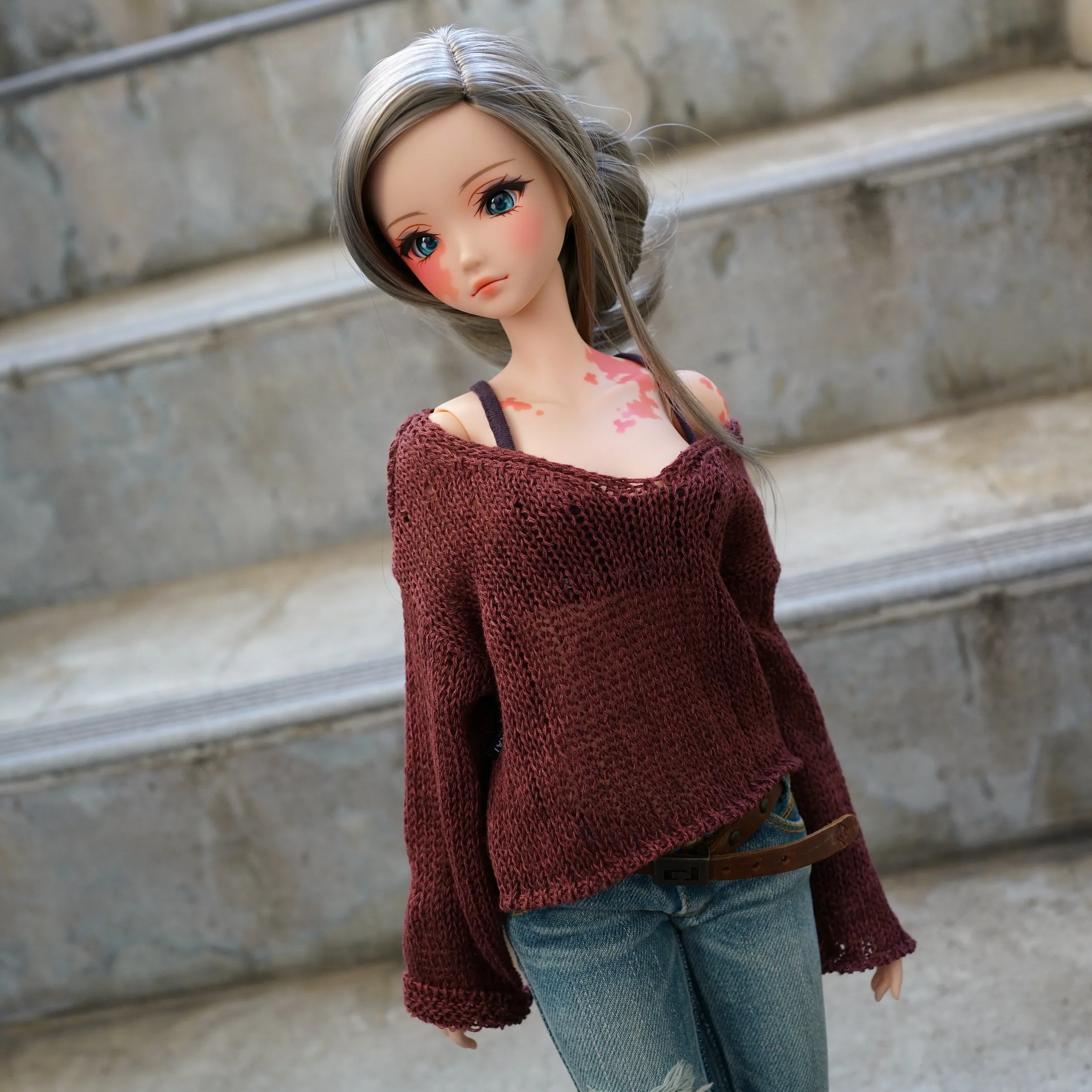 Frayed Knit Sweater (Rusty Brown) [Pear Body]