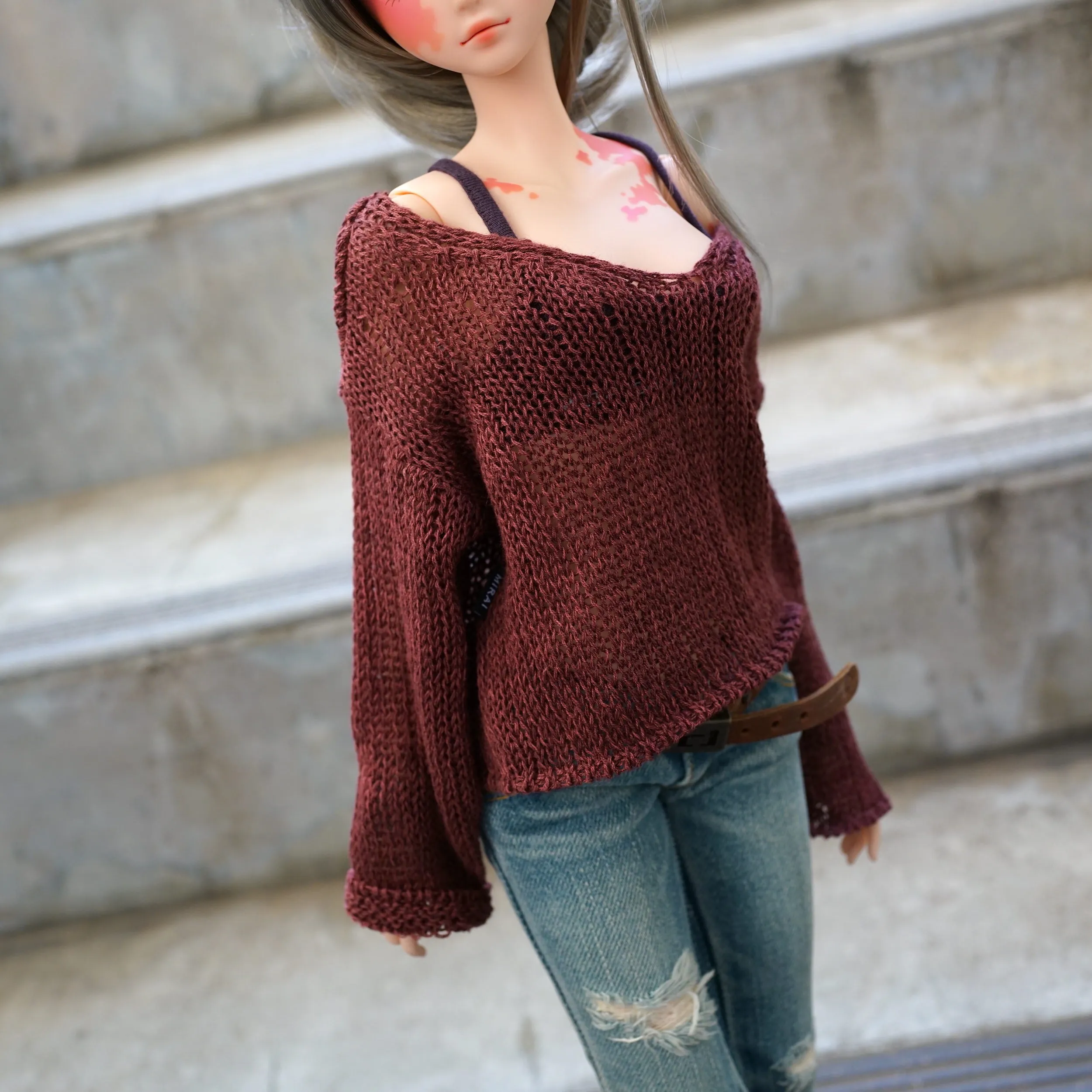 Frayed Knit Sweater (Rusty Brown) [Pear Body]