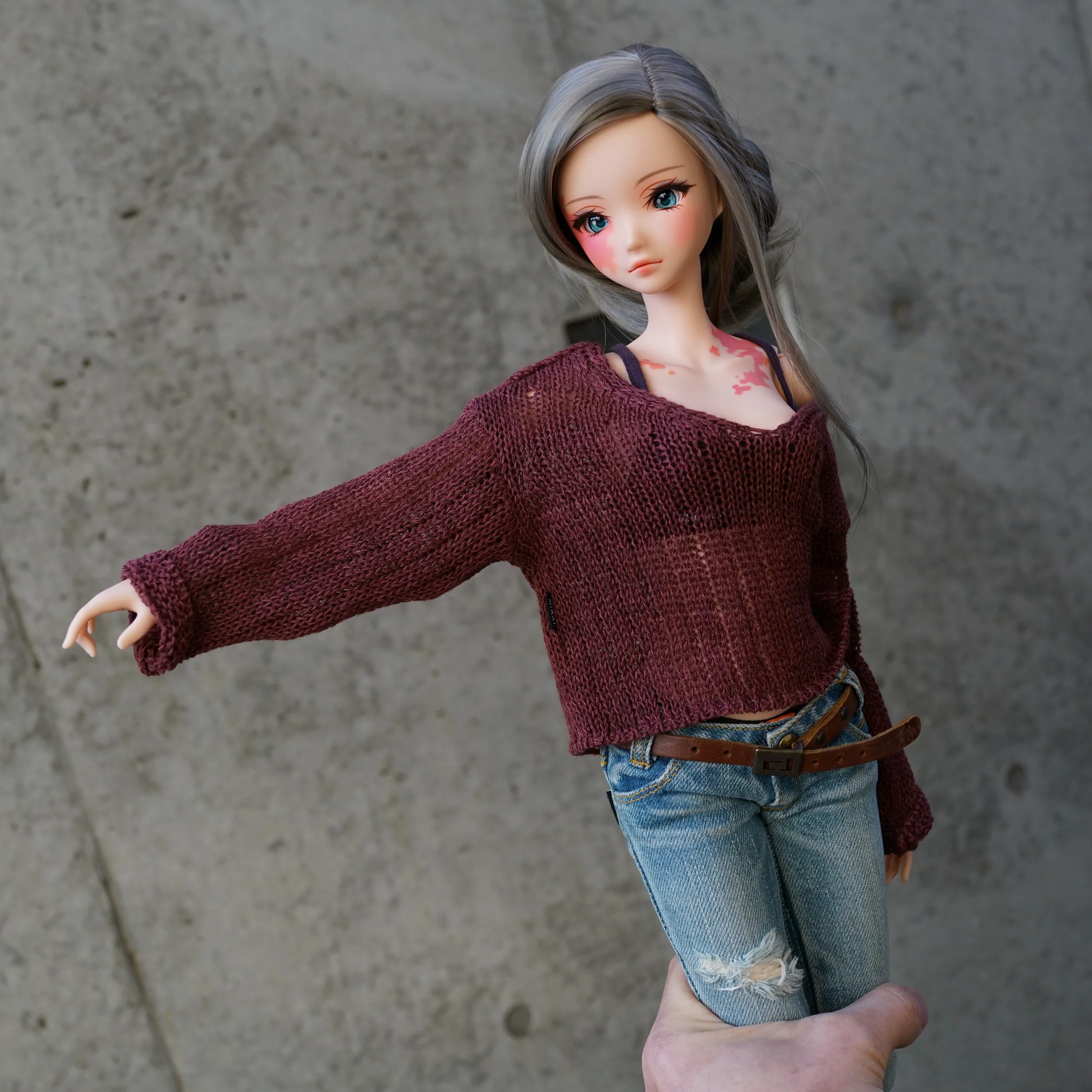 Frayed Knit Sweater (Rusty Brown) [Pear Body]