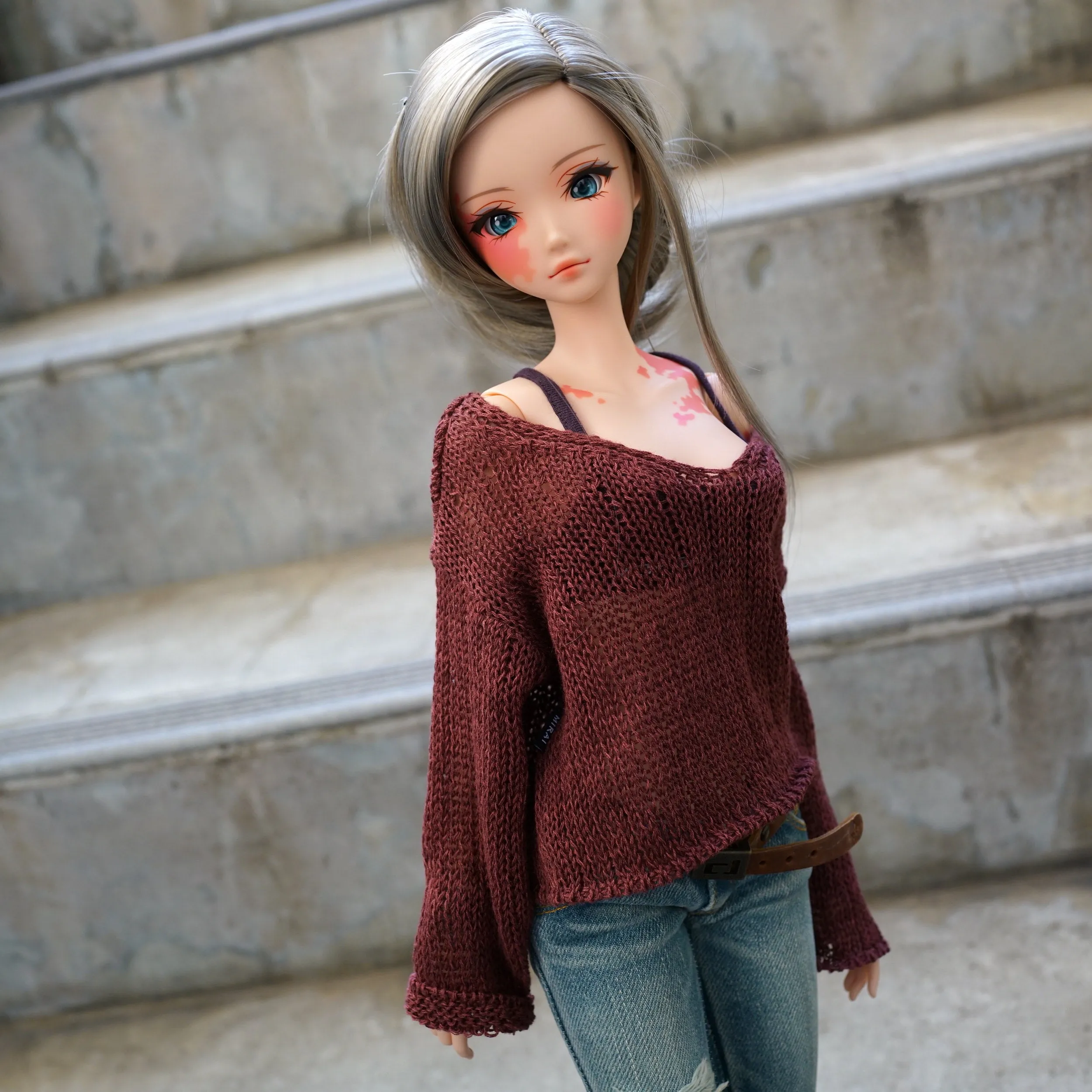 Frayed Knit Sweater (Rusty Brown) [Pear Body]