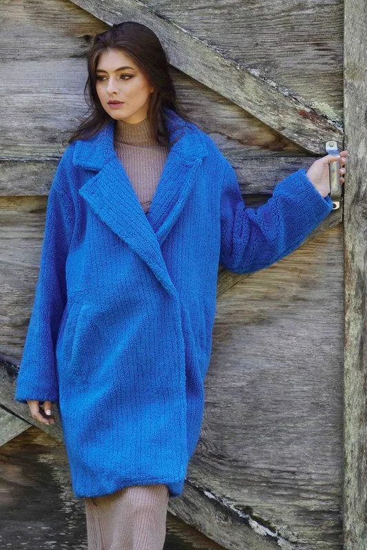 Galactic Cobalt Side Pocket Collar Fur Coat