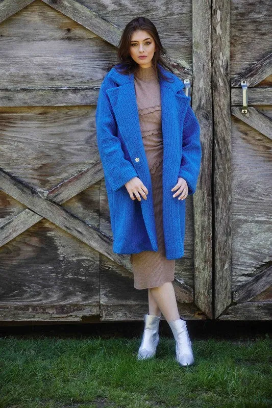 Galactic Cobalt Side Pocket Collar Fur Coat