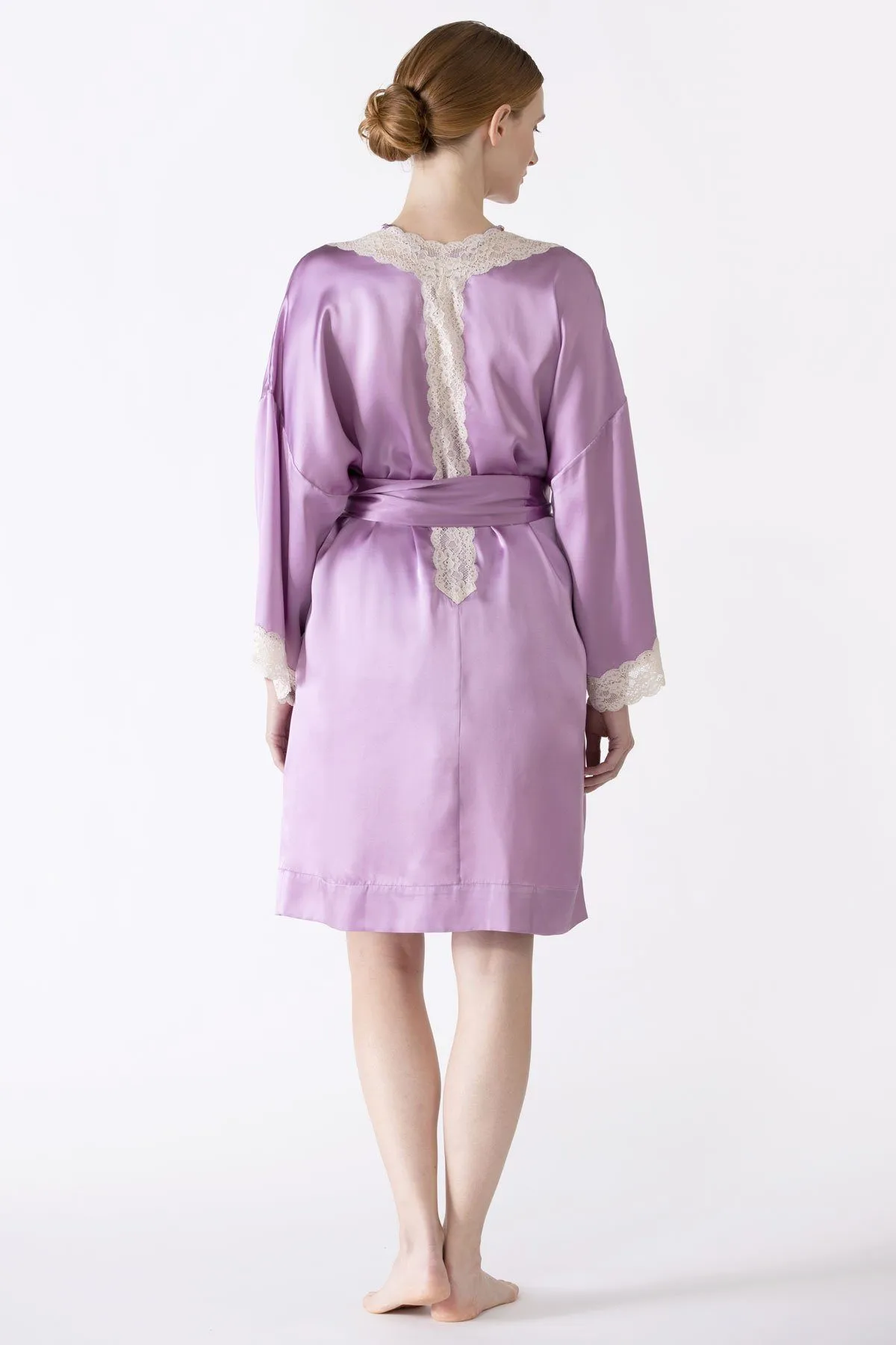 Gardenia Lace Trim Short Silk Kimono