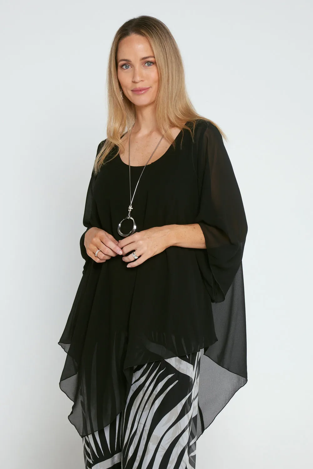 Genevieve Chiffon Top - Black