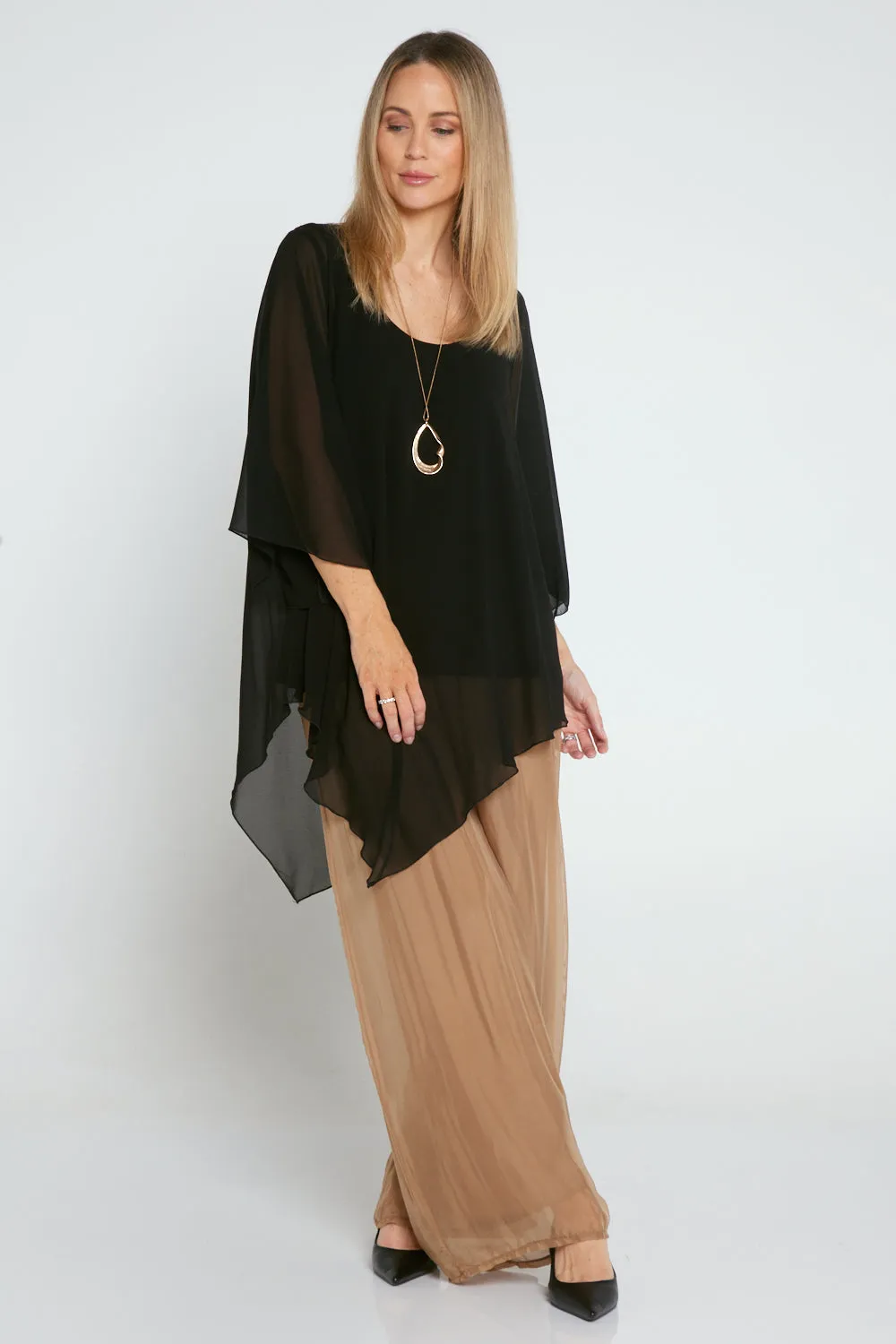 Genevieve Chiffon Top - Black