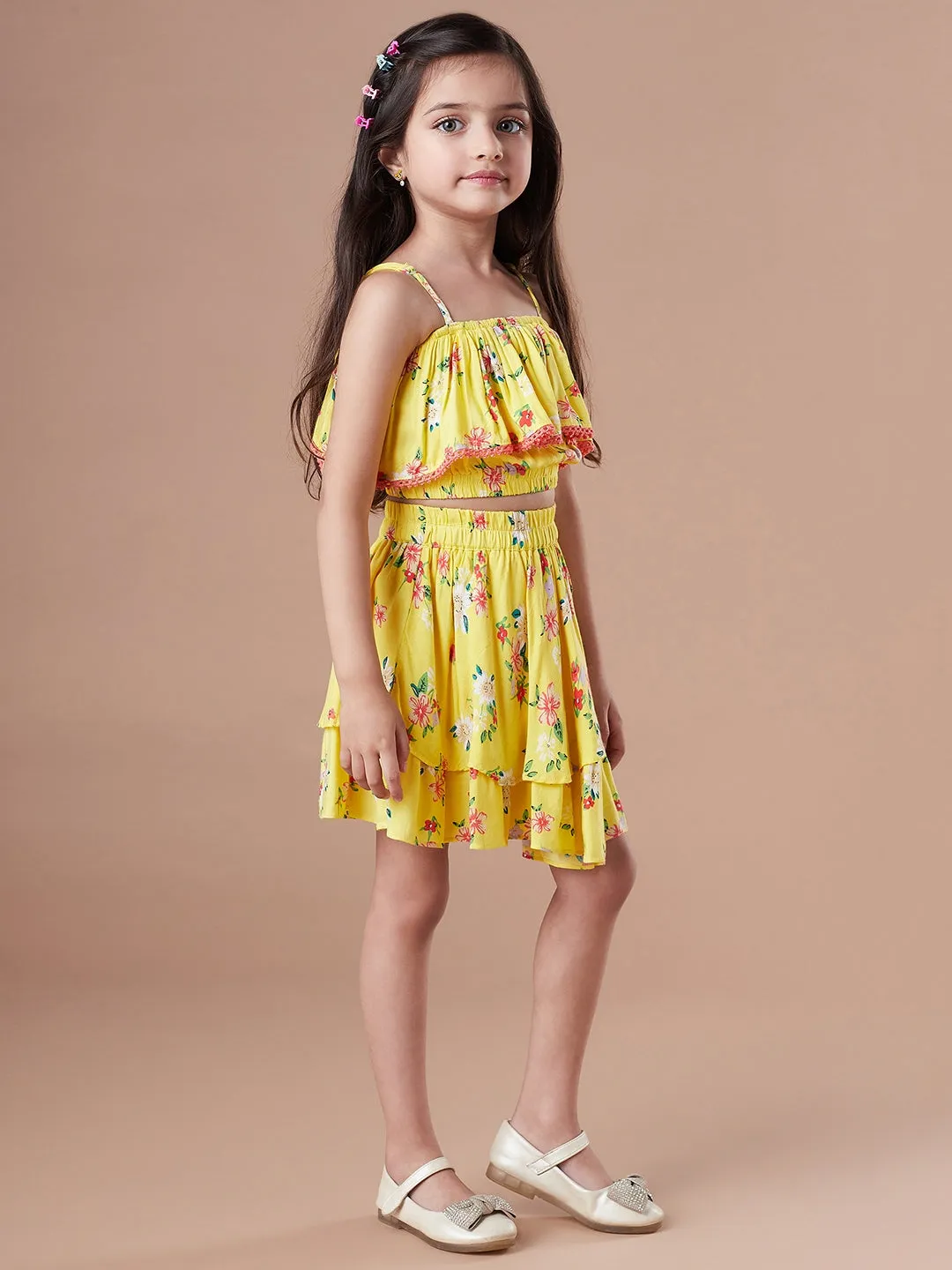 Girls Checked Sleeveless Top With Skirt - Ps Peaches