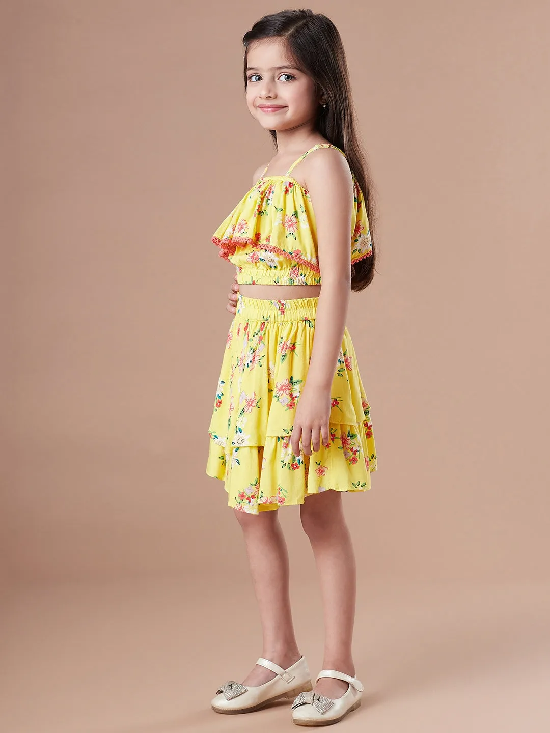 Girls Checked Sleeveless Top With Skirt - Ps Peaches