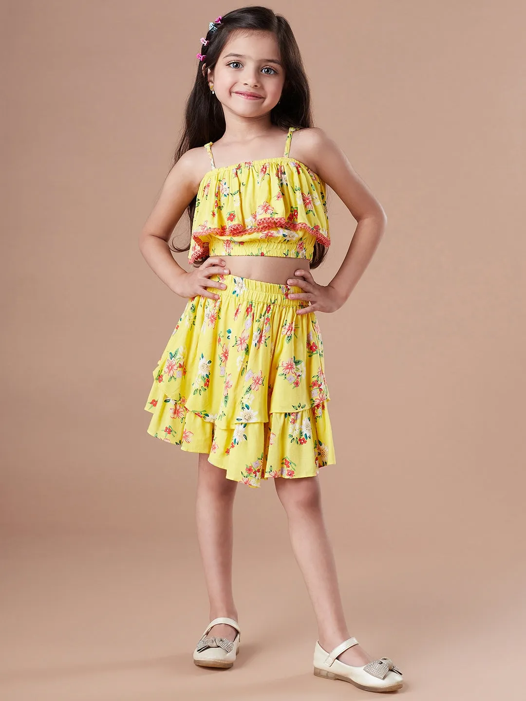 Girls Checked Sleeveless Top With Skirt - Ps Peaches