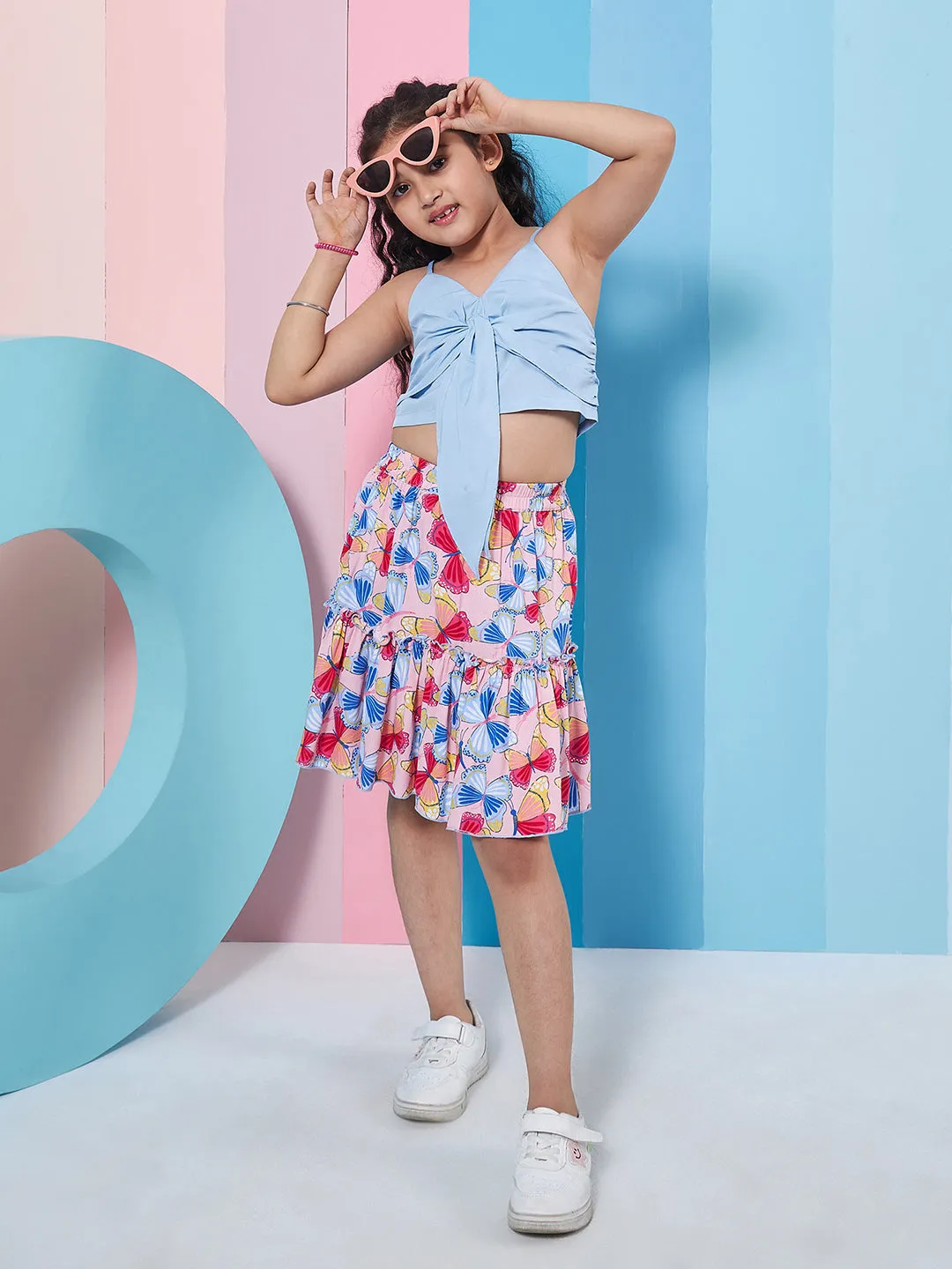 Girls Printed Top With Skirt - PS Peaches