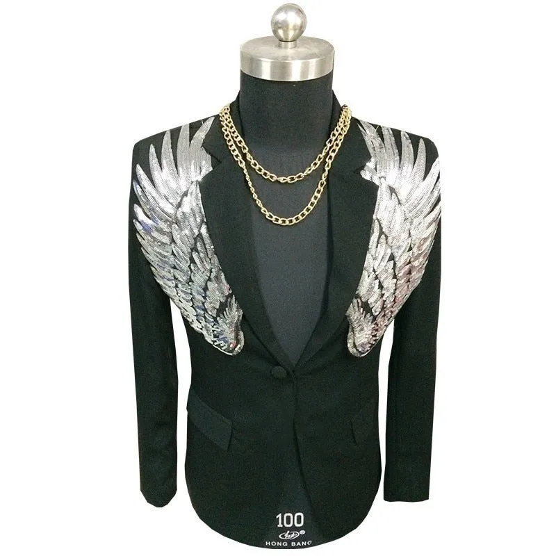 Gold & Silver Sequin Wings Slim Fit Blazer