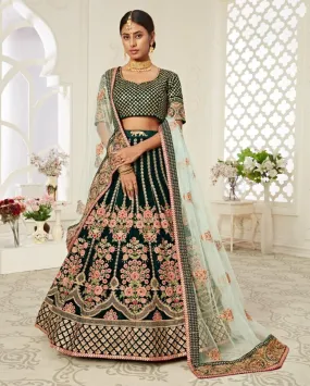 Green Heavy Bridal Wear Lehenga Choli - Clearance