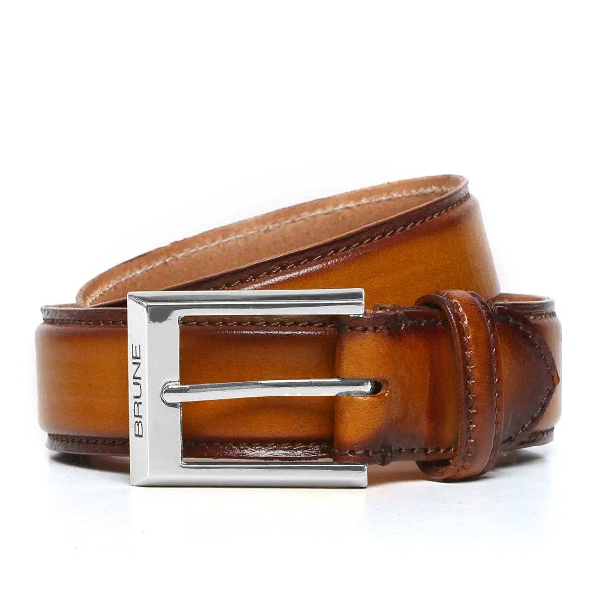 Hand Painted Leather Tan Belt With Silver Square Buckle