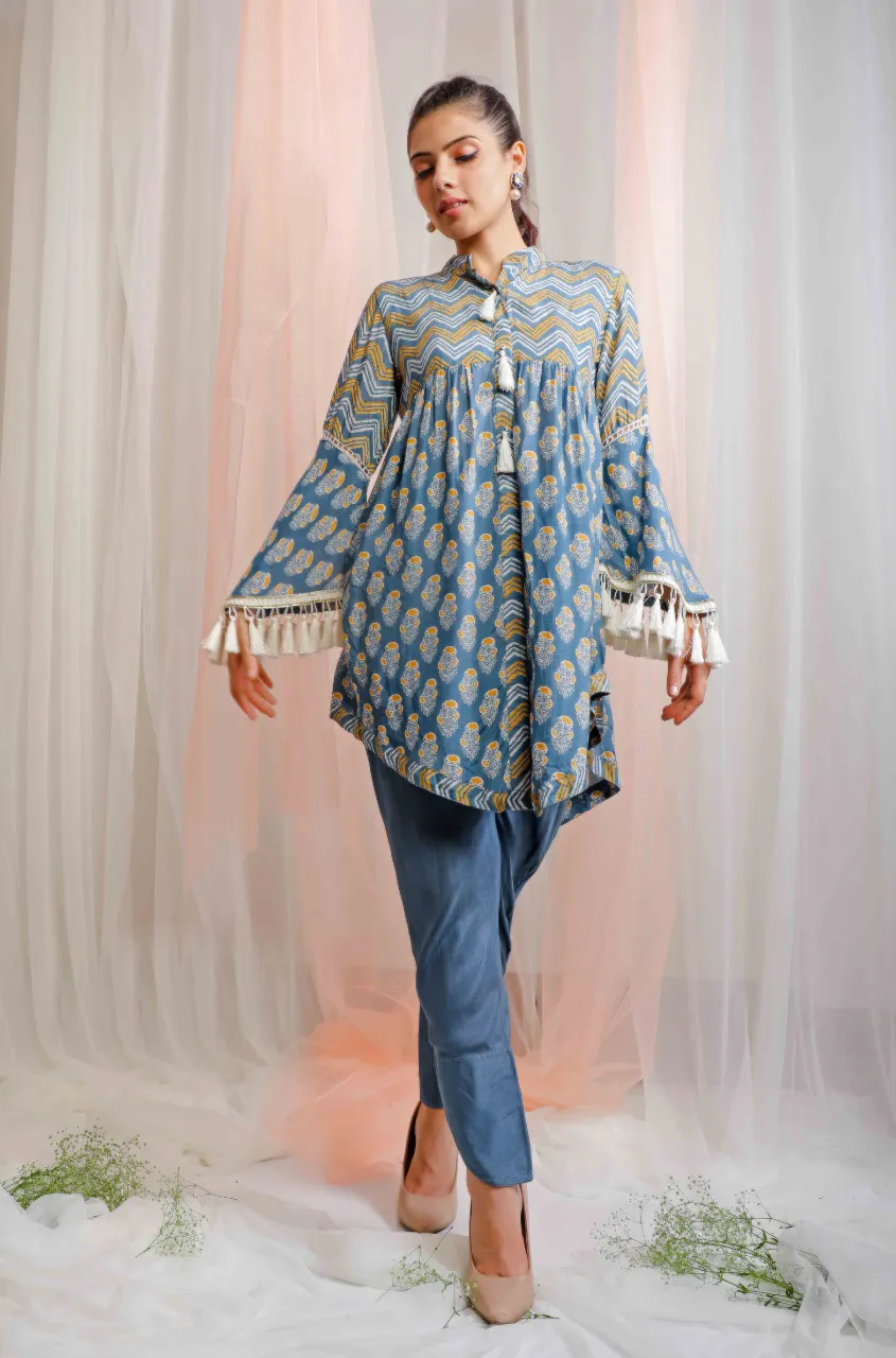 Handkerchief Cut Kurta With Cross Tulip Pants