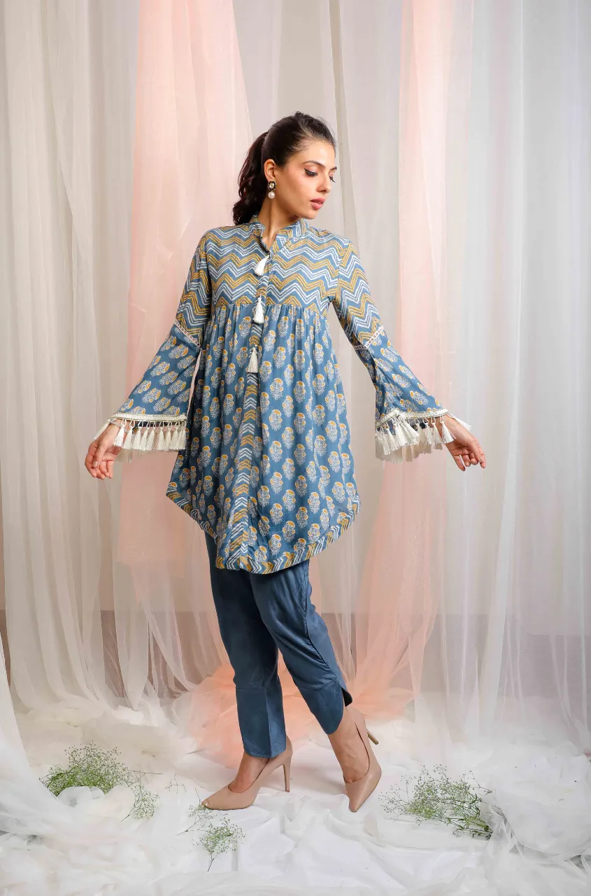 Handkerchief Cut Kurta With Cross Tulip Pants